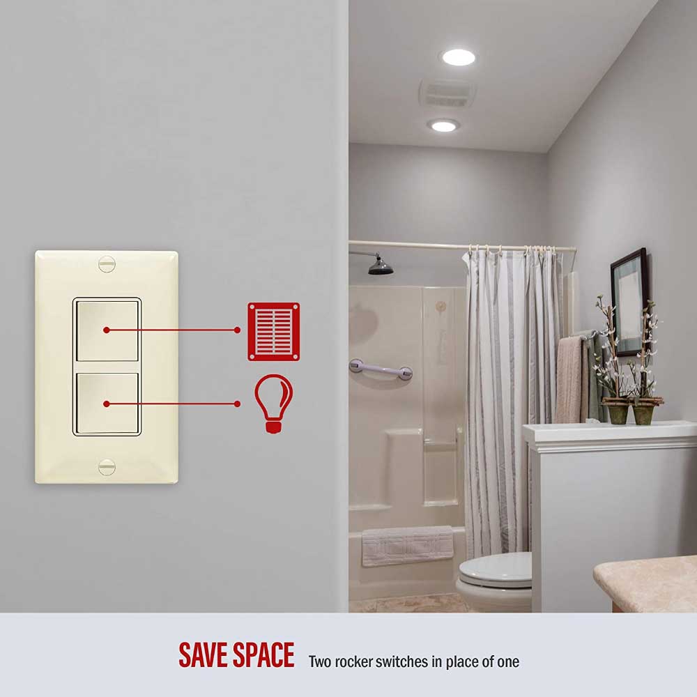 Single Pole Double Rocker Light Switch, Light Almond