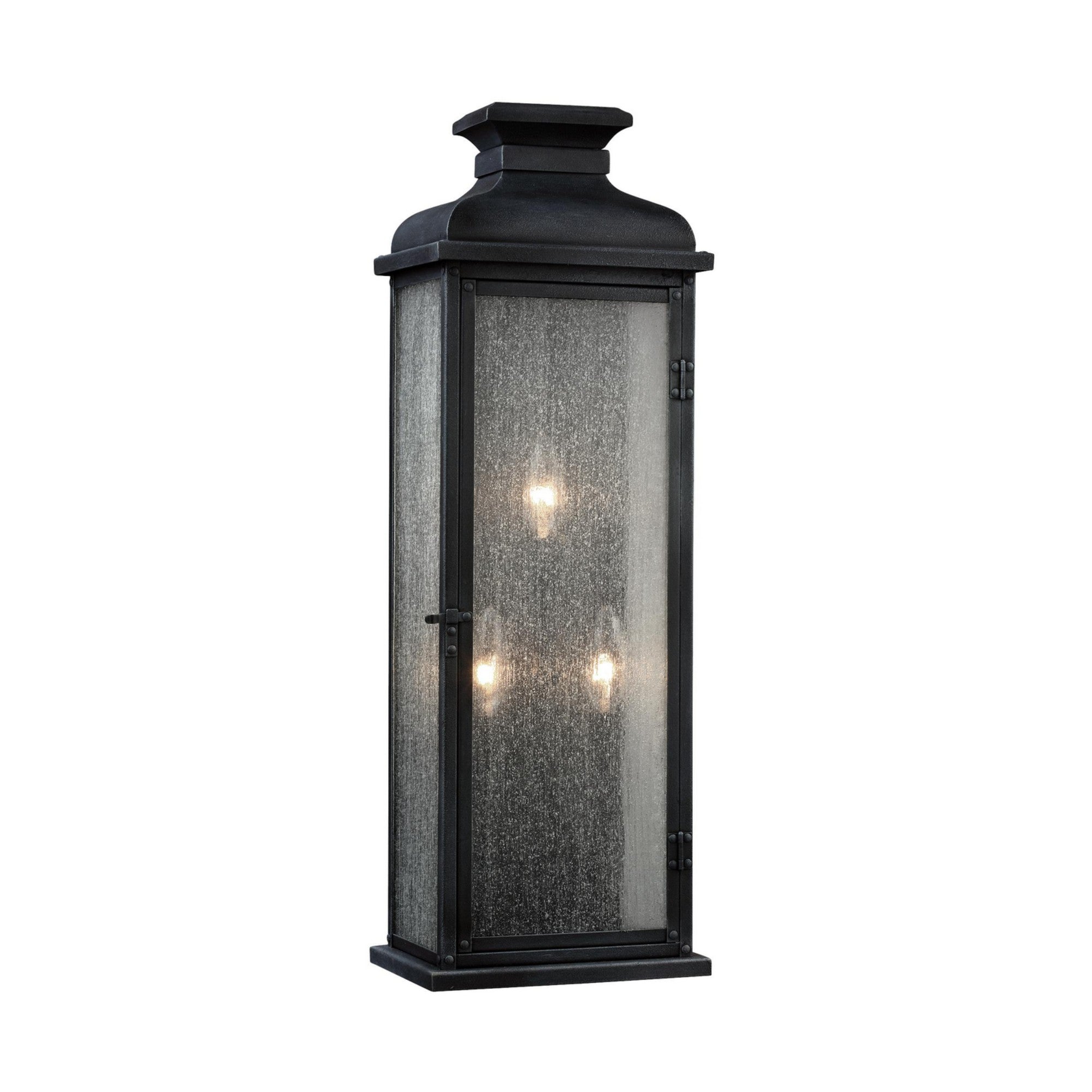 Pediment 24" Large Lantern, Dark Weathered Zinc Finish - Bees Lighting