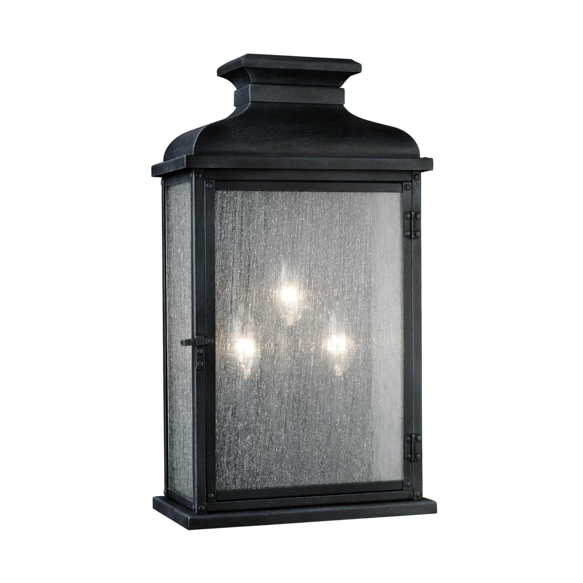 Pediment 18" Wide Lantern, Dark Weathered Zinc Finish - Bees Lighting