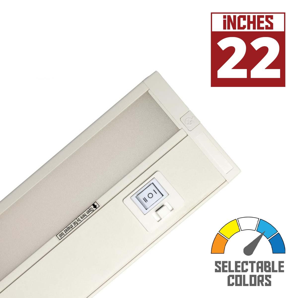 Counter Quick 22 Inch Under Cabinet LED Light, 955 Lumens, Linkable, CCT Selectable 30K/40K/50K, 120V - Bees Lighting