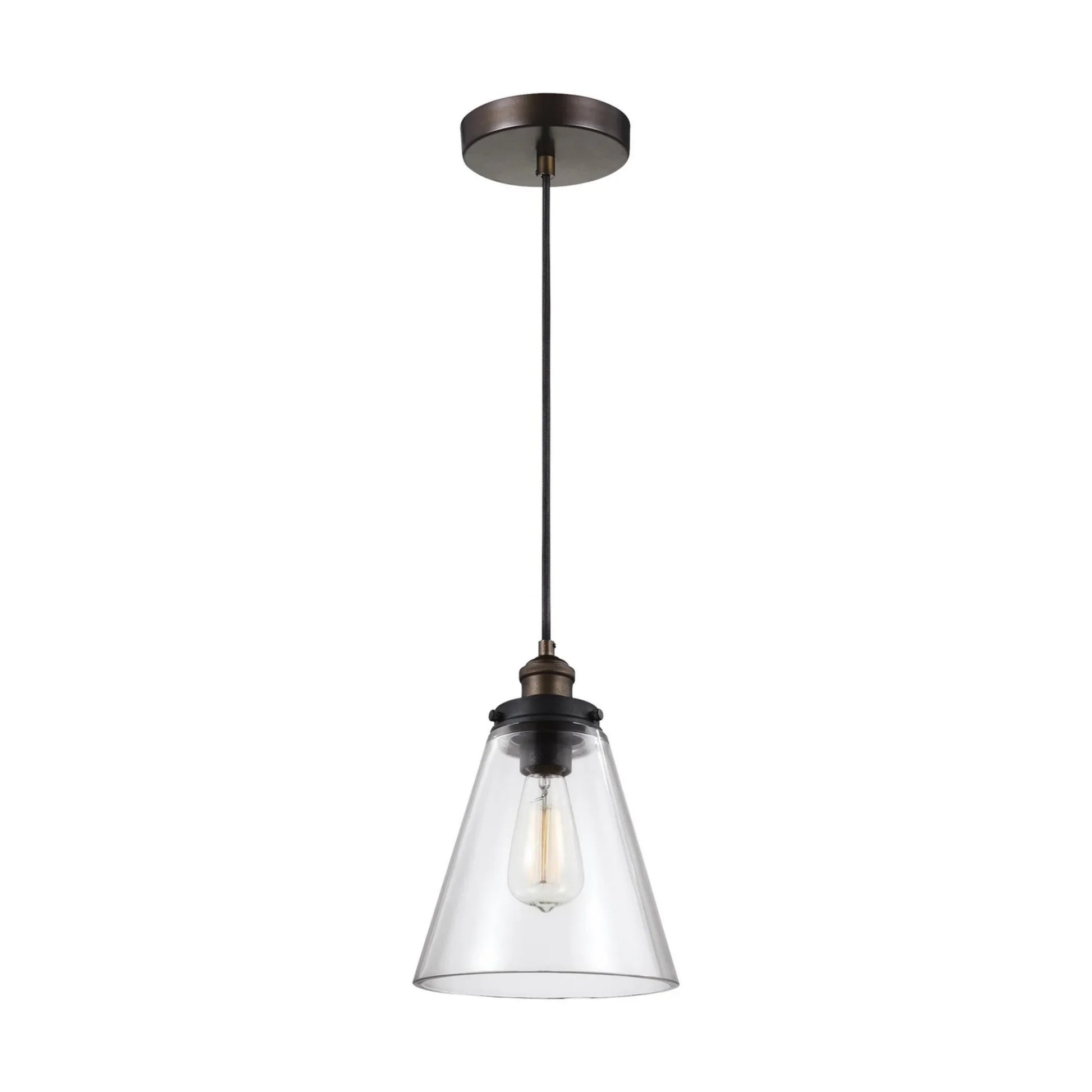 Baskin 9" Cone Pendant, Dark Weathered Zinc Finish - Bees Lighting