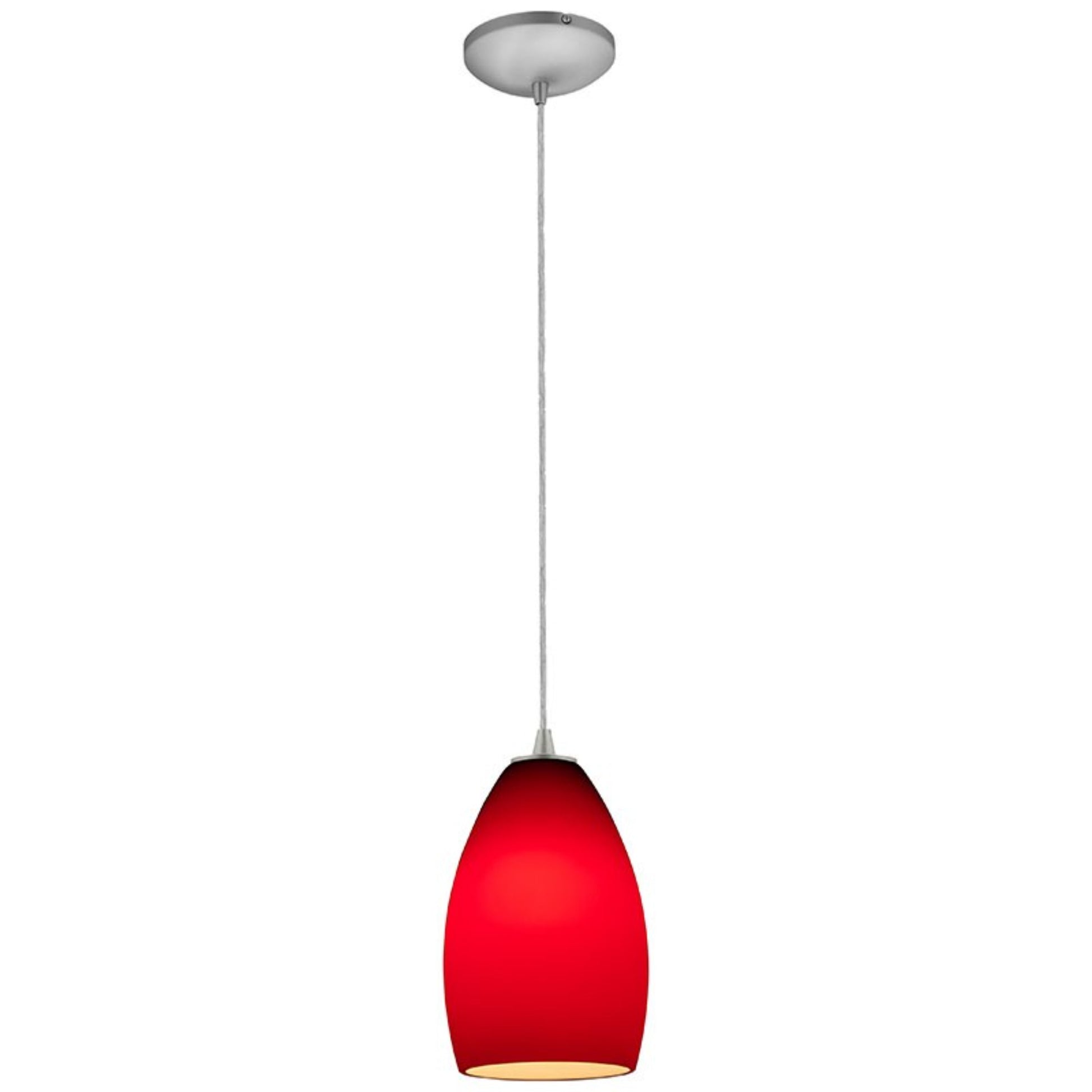 Champagne 9" Pendant, Brushed Steel Finish, Red Diffuser, Cord - Bees Lighting