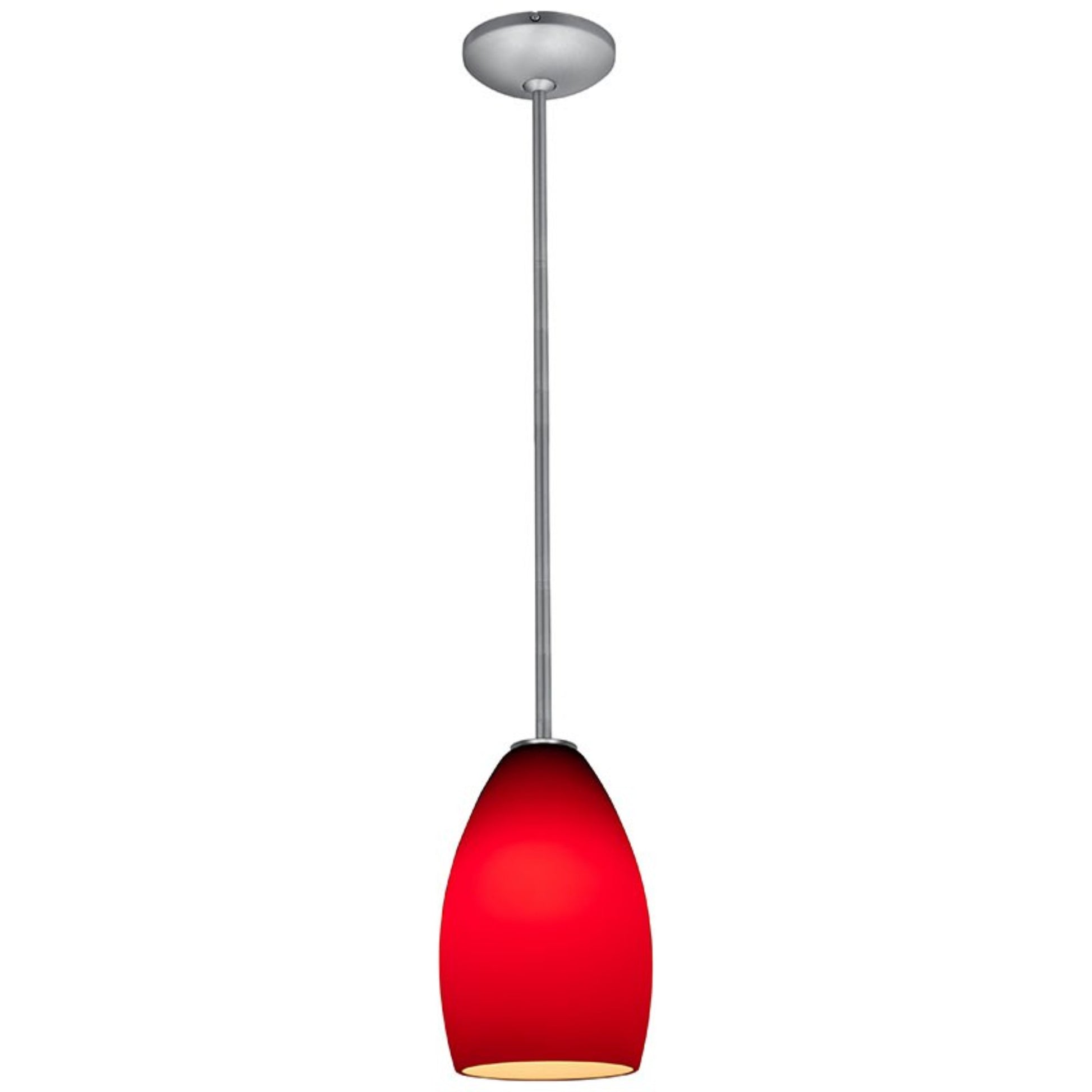 Champagne 9" Pendant, Brushed Steel Finish, Red Diffuser, Rod - Bees Lighting