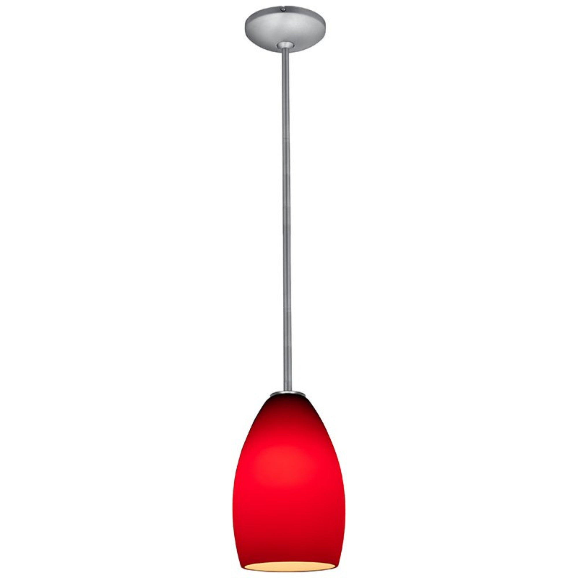 Champagne 9" Pendant, Brushed Steel Finish, Red Diffuser, Rod - Bees Lighting