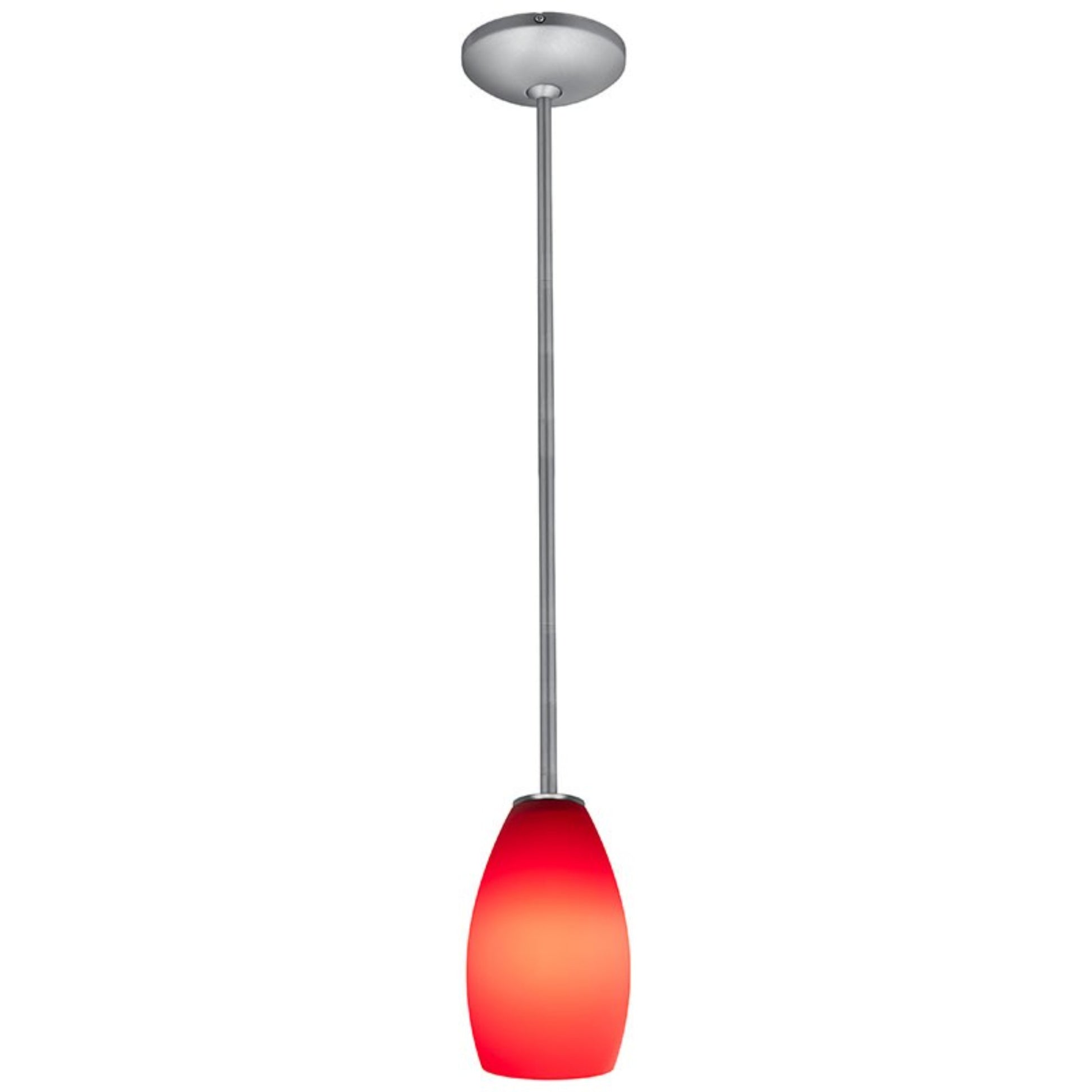 Champagne 9" Pendant, Brushed Steel Finish, Red Diffuser, Rod - Bees Lighting