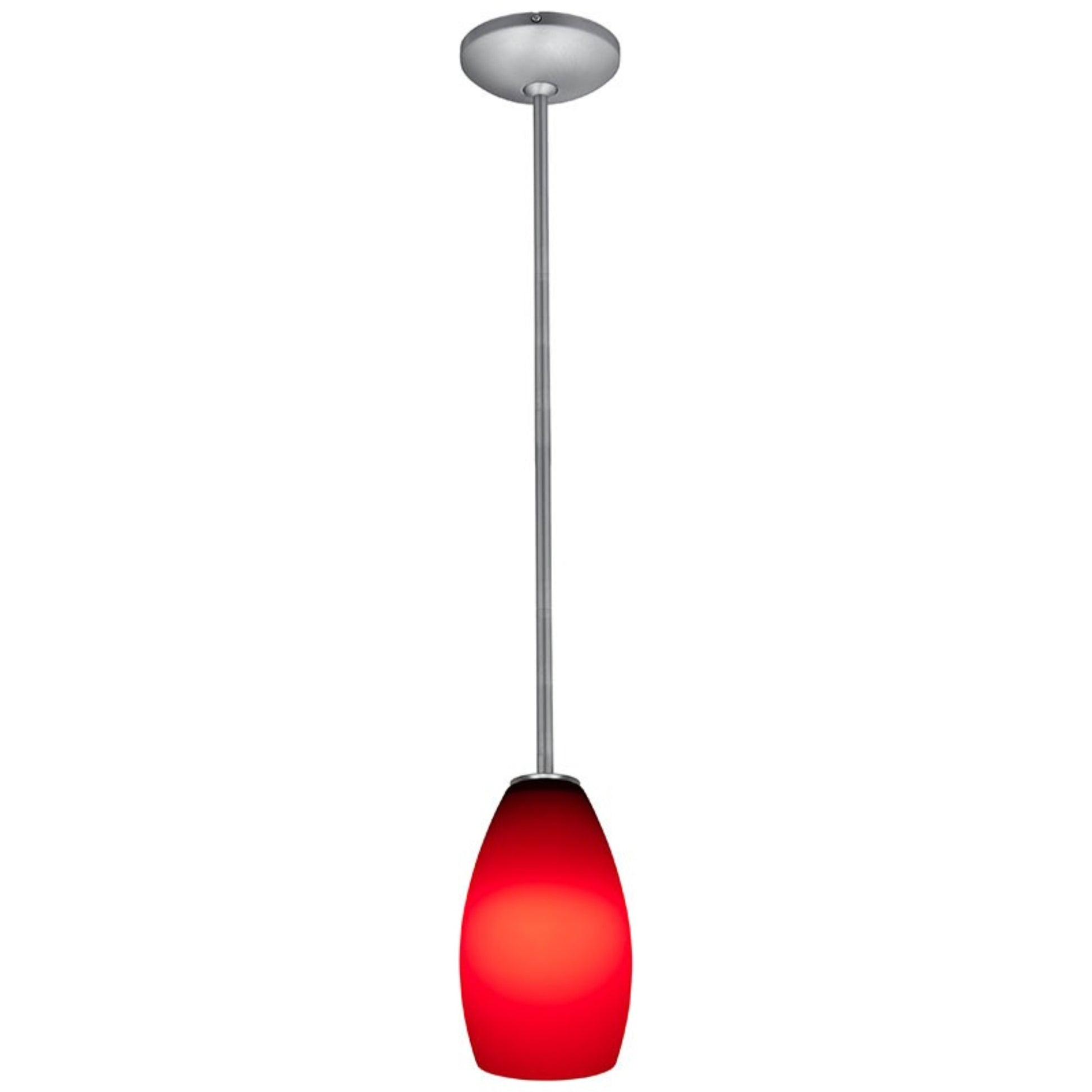 Champagne 9" Pendant, Brushed Steel Finish, Red Diffuser, Rod - Bees Lighting