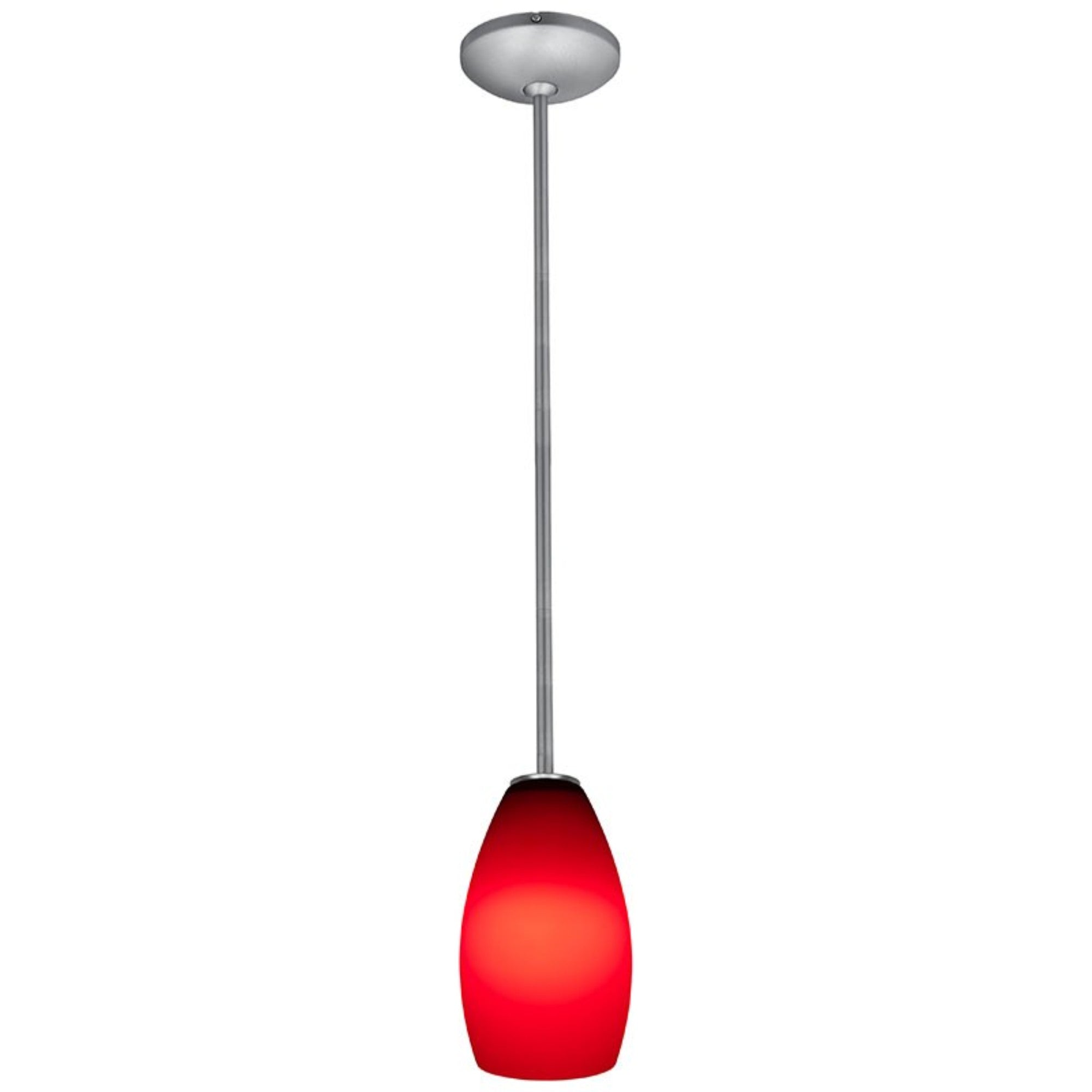 Champagne 9" Pendant, Brushed Steel Finish, Red Diffuser, Rod - Bees Lighting