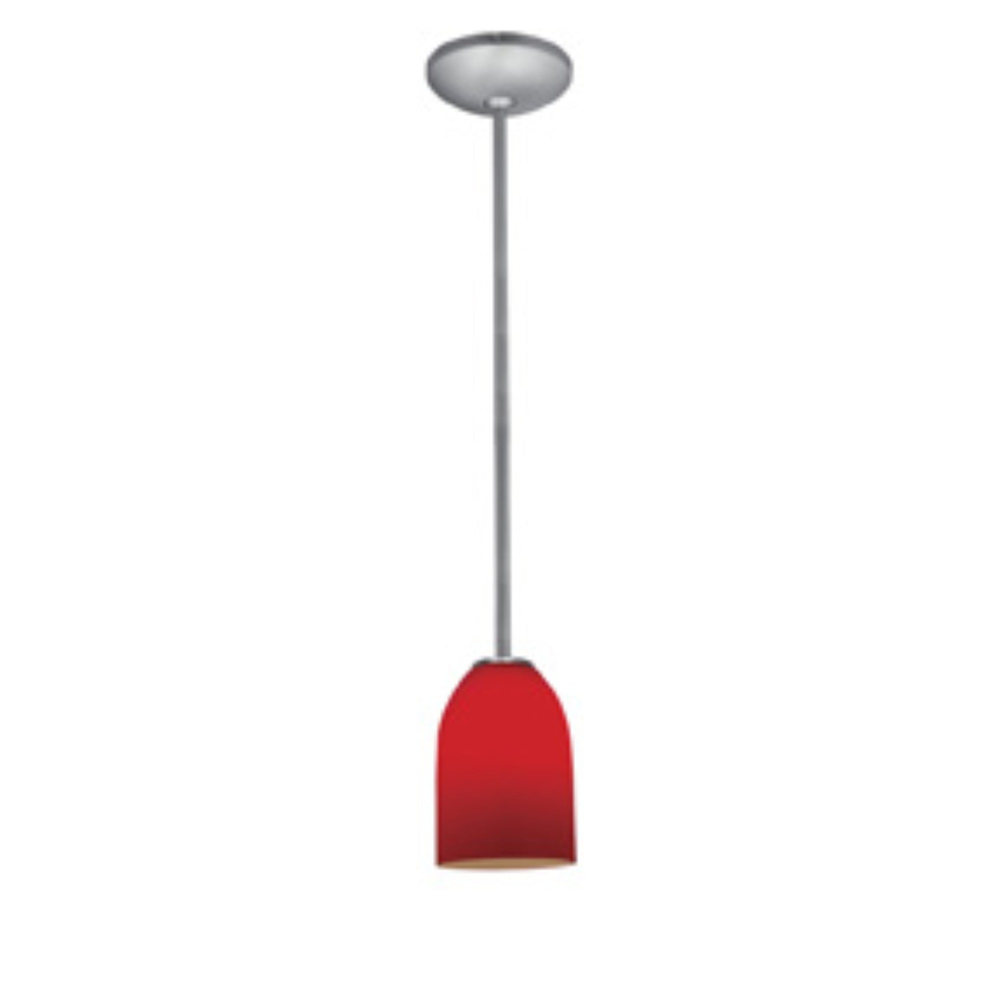 Champagne 9" Pendant, Brushed Steel Finish, Red Diffuser, Rod - Bees Lighting