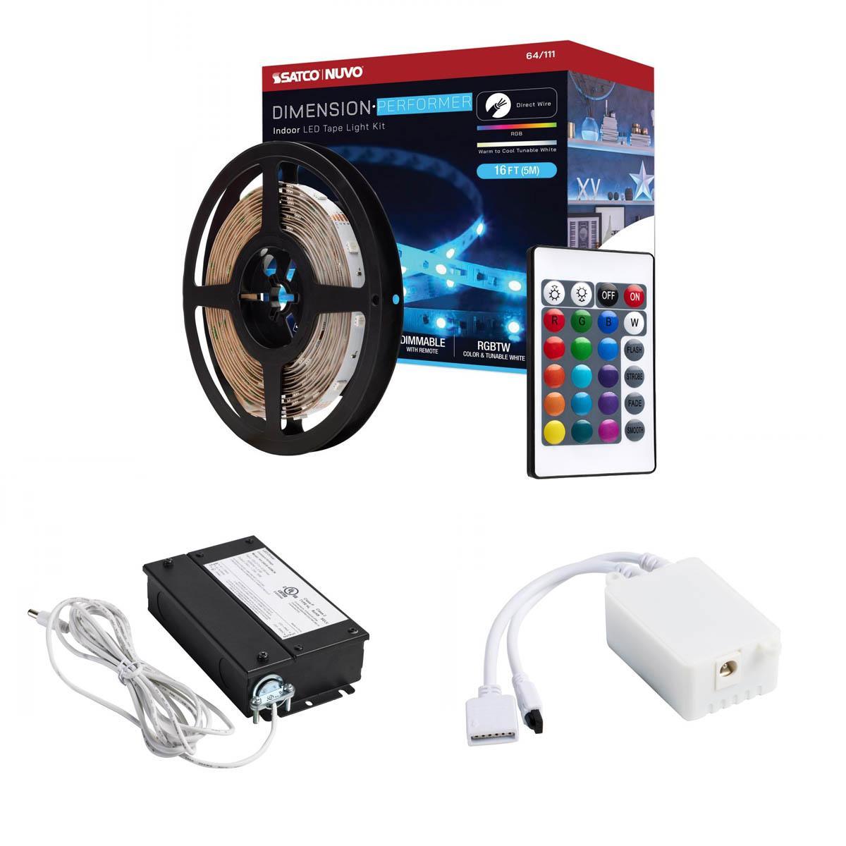Dimension Performer LED Tape Light Kit with Remote, 16ft Reel, Color Changing RGB and Tunable White, 24V, Direct Wired Connection - Bees Lighting