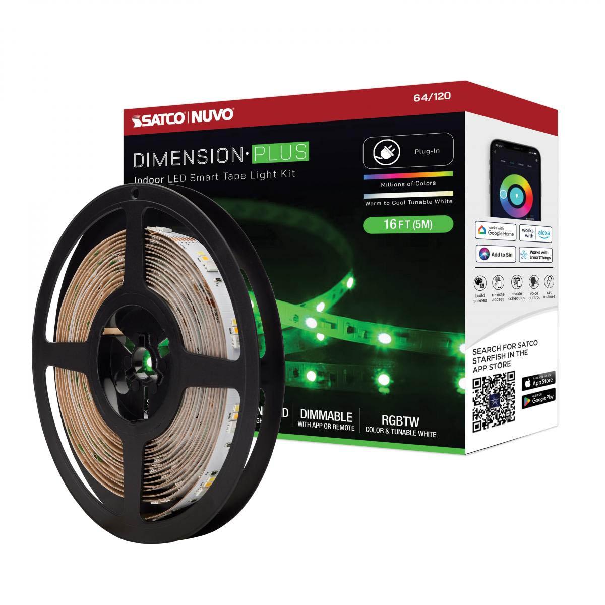 Dimension Plus LED Smart Tape Light Kit, 16ft Reel, Color Changing RGB and Tunable White, 24V, Plug Connection