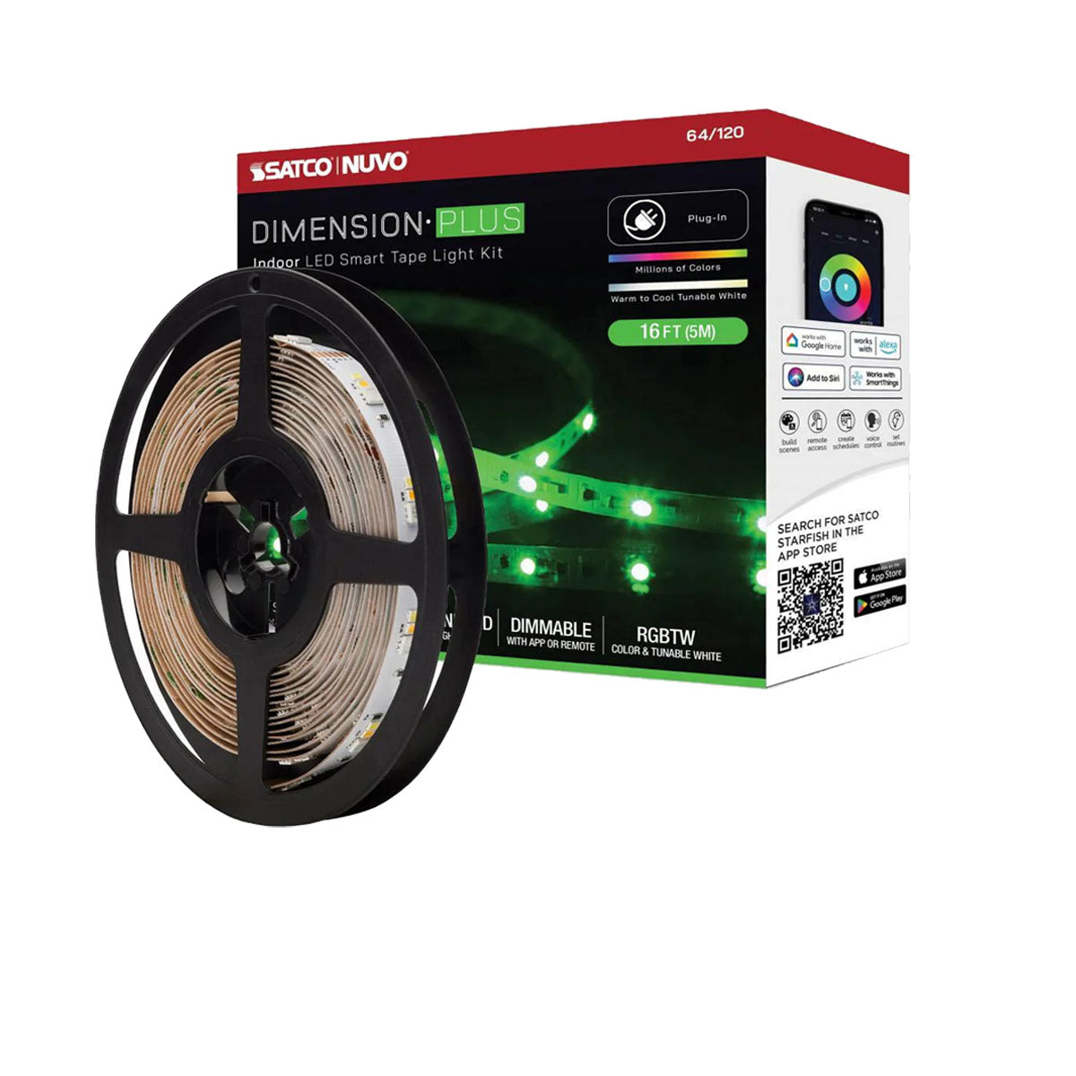 Dimension Plus LED Smart Tape Light Kit, 16Ft Reel, RGB + Tunable White, 24V, Plug Connection - Bees Lighting