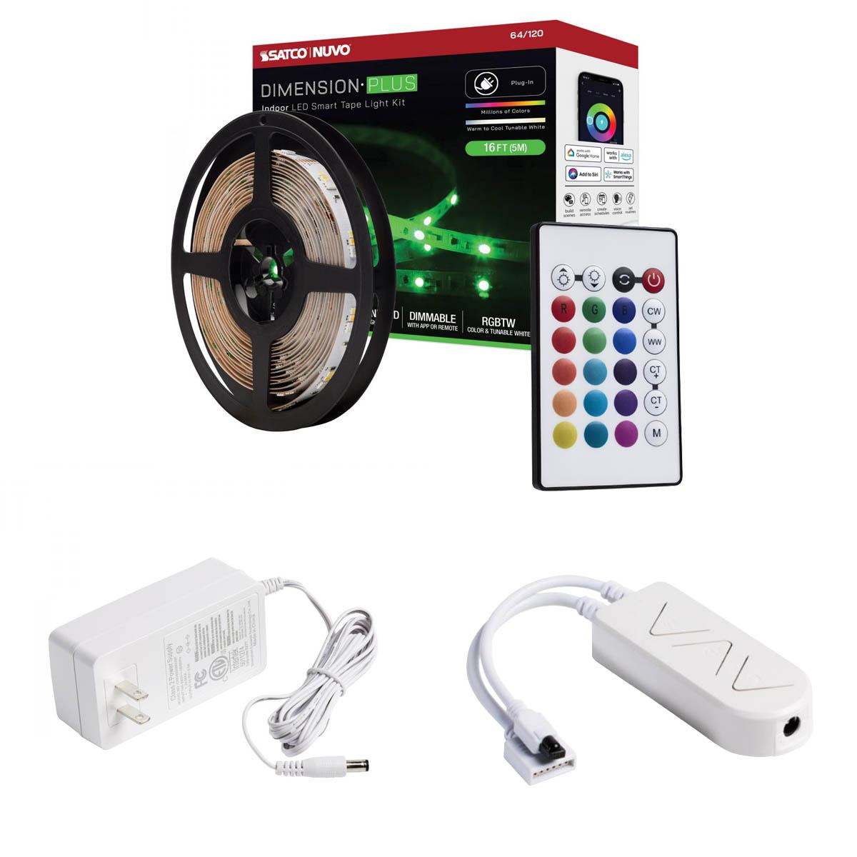 Dimension Plus LED Smart Tape Light Kit, 16ft Reel, Color Changing RGB and Tunable White, 24V, Plug Connection - Bees Lighting