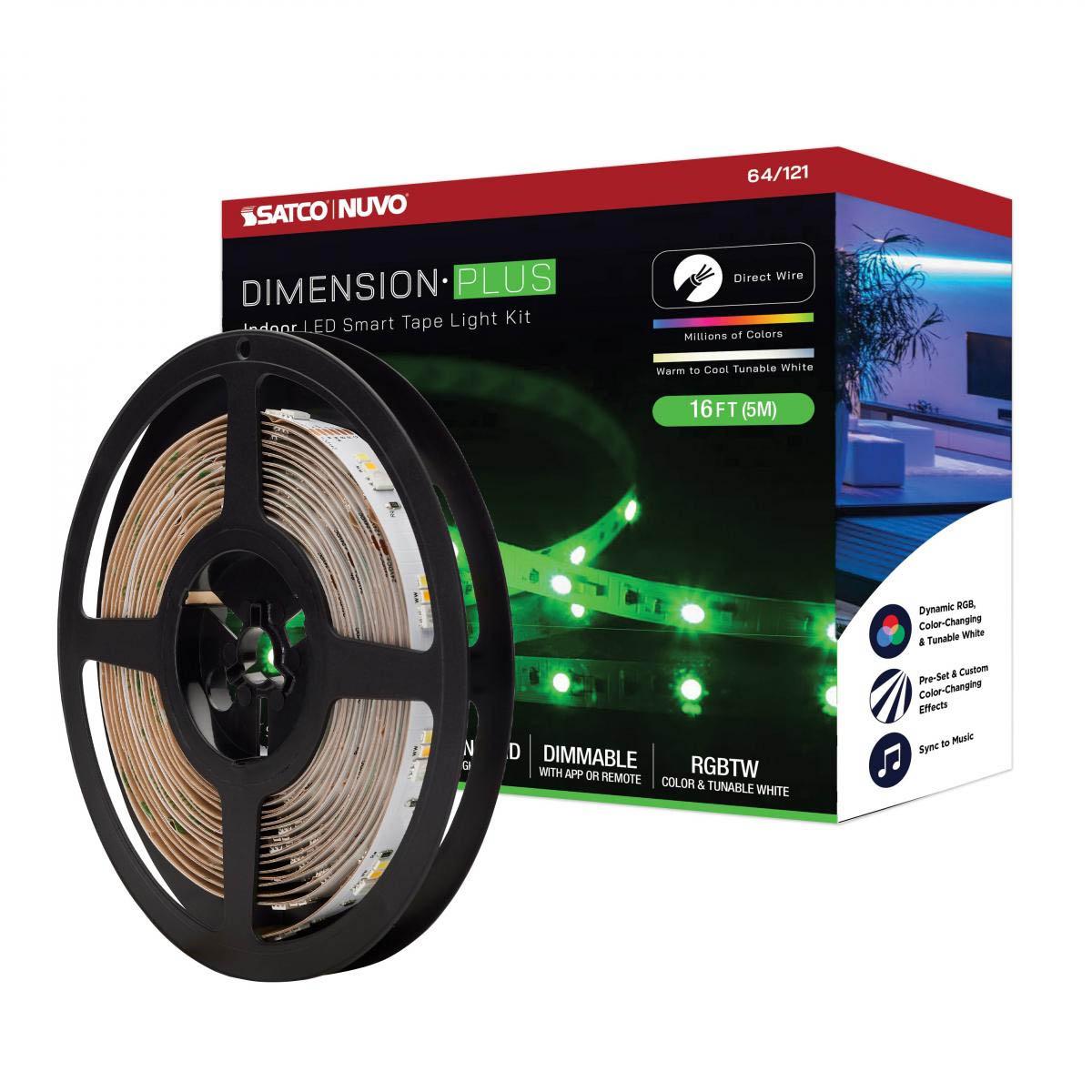 Dimension Plus LED Smart Tape Light Kit, 16ft Reel, Color Changing RGB and Tunable White, 24V, Direct Wired Connection