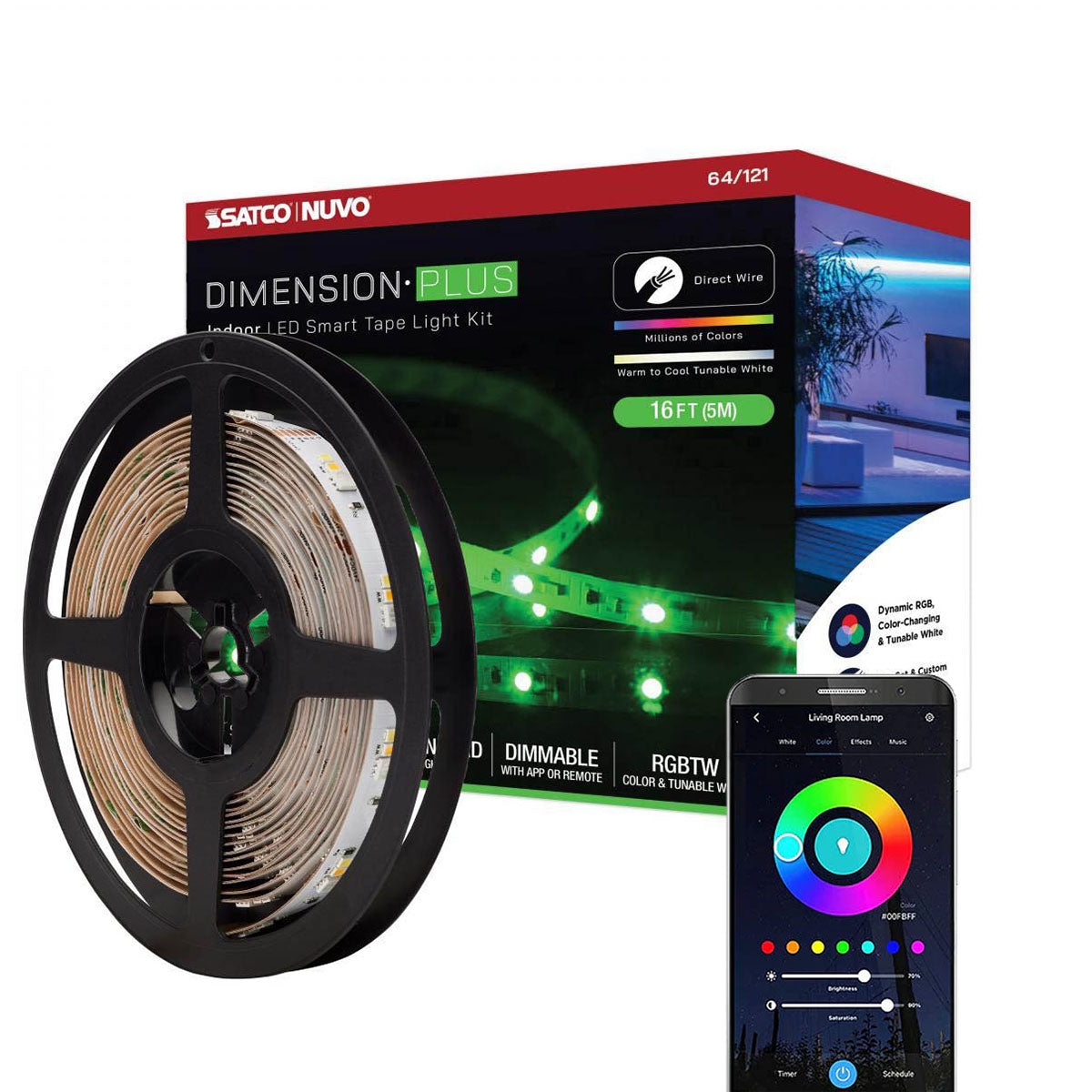 Dimension Plus Direct Wired LED Smart Tape Light Kit, 16Ft Reel, RGB + Tunable White, 24V - Bees Lighting