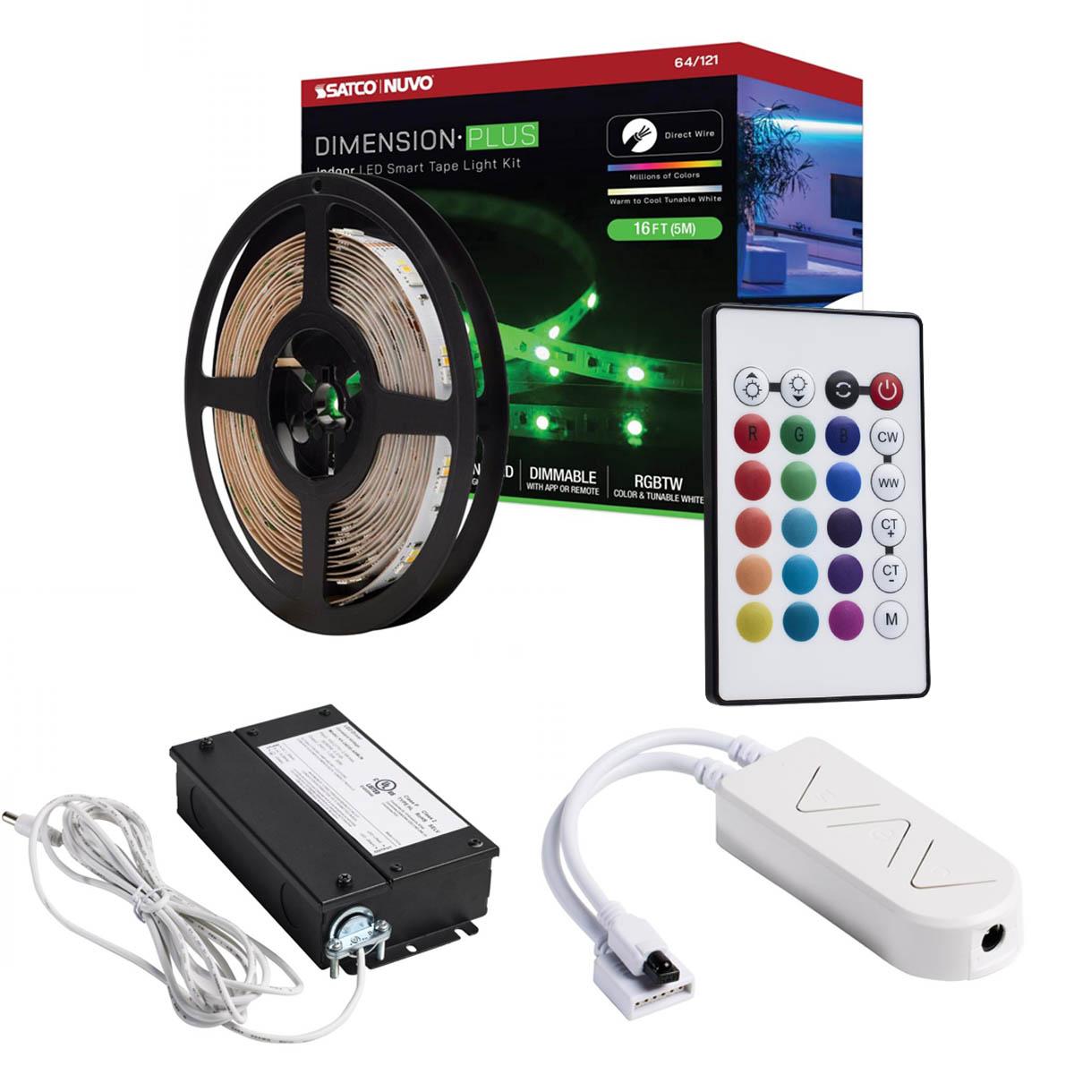 Dimension Plus LED Smart Tape Light Kit, 16ft Reel, Color Changing RGB and Tunable White, 24V, Direct Wired Connection - Bees Lighting