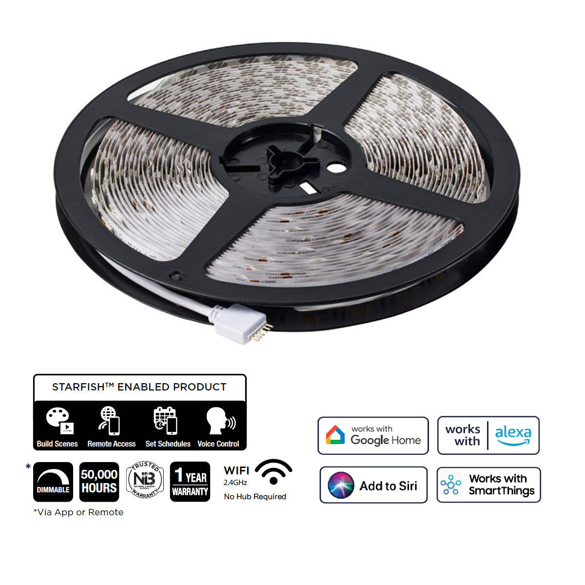 Dimension Pro LED Smart Tape Light Kit with Remote, 16ft Reel, Color Changing RGB and Tunable White, 24V, Plug Connection - Bees Lighting