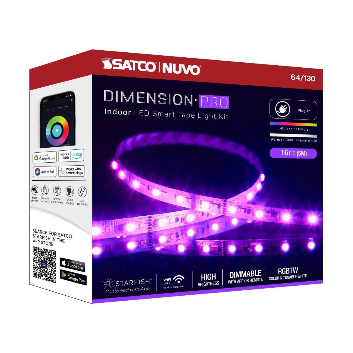 Dimension Pro LED Smart Tape Light Kit with Remote, 16ft Reel, Color Changing RGB and Tunable White, 24V, Plug Connection