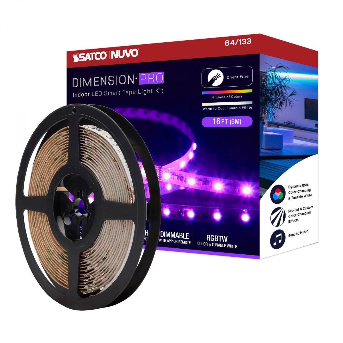 Dimension Pro LED Smart Tape Light Kit with Remote, 16ft Reel, Color Changing RGB and Tunable White, 24V, J-Box Connection