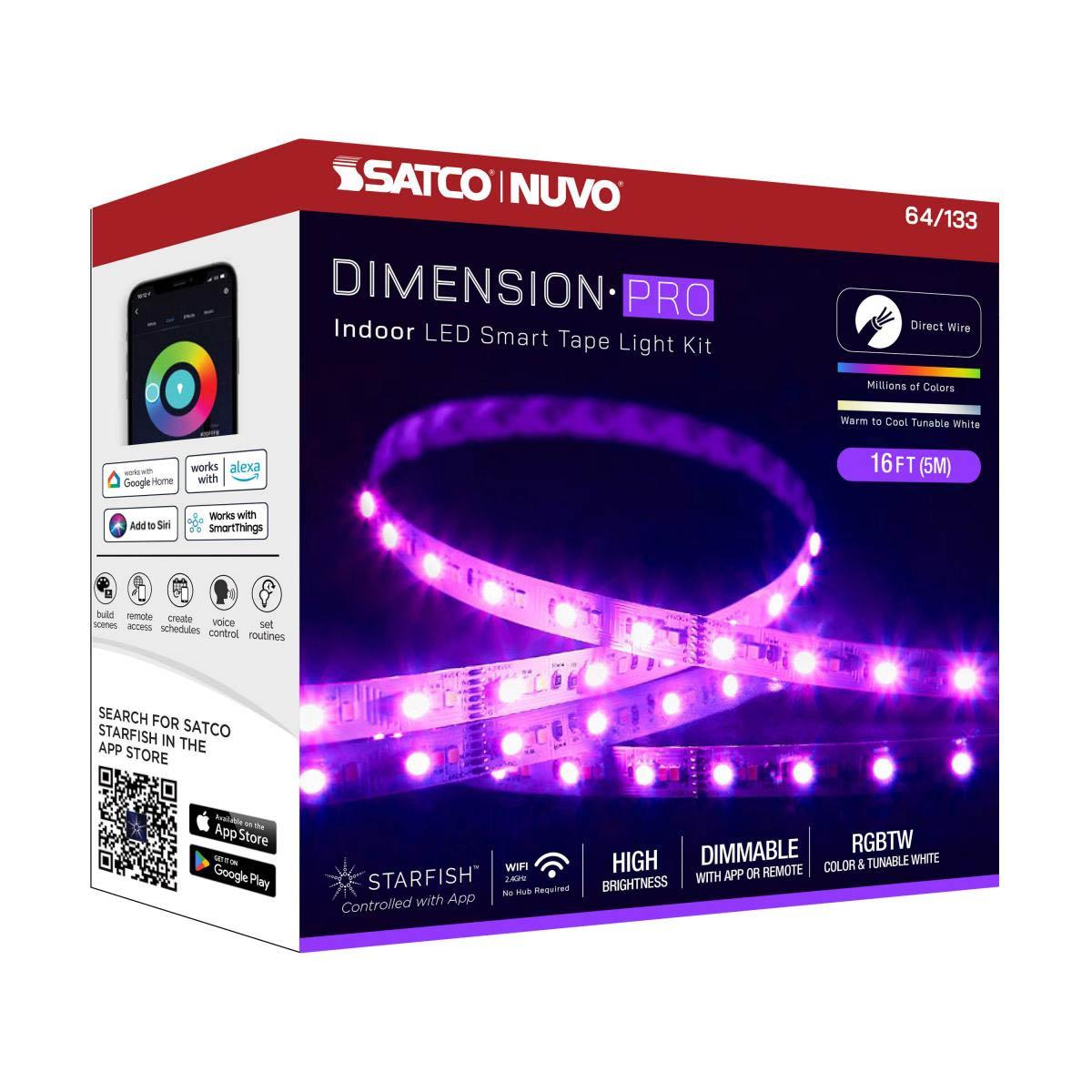 Dimension Pro LED Smart Tape Light Kit with Remote, 16ft Reel, Color Changing RGB and Tunable White, 24V, J-Box Connection - Bees Lighting