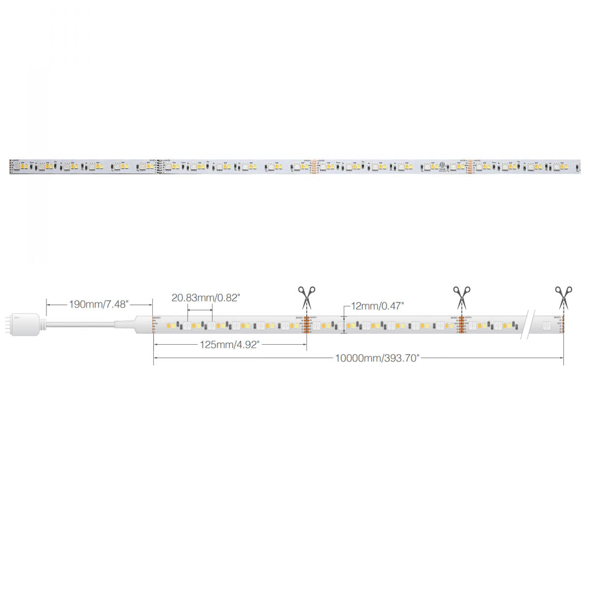 Dimension Pro LED Smart Tape Light Kit, 64Ft Reel, RGB + Tunable White, 24V, J-Box Connection - Bees Lighting