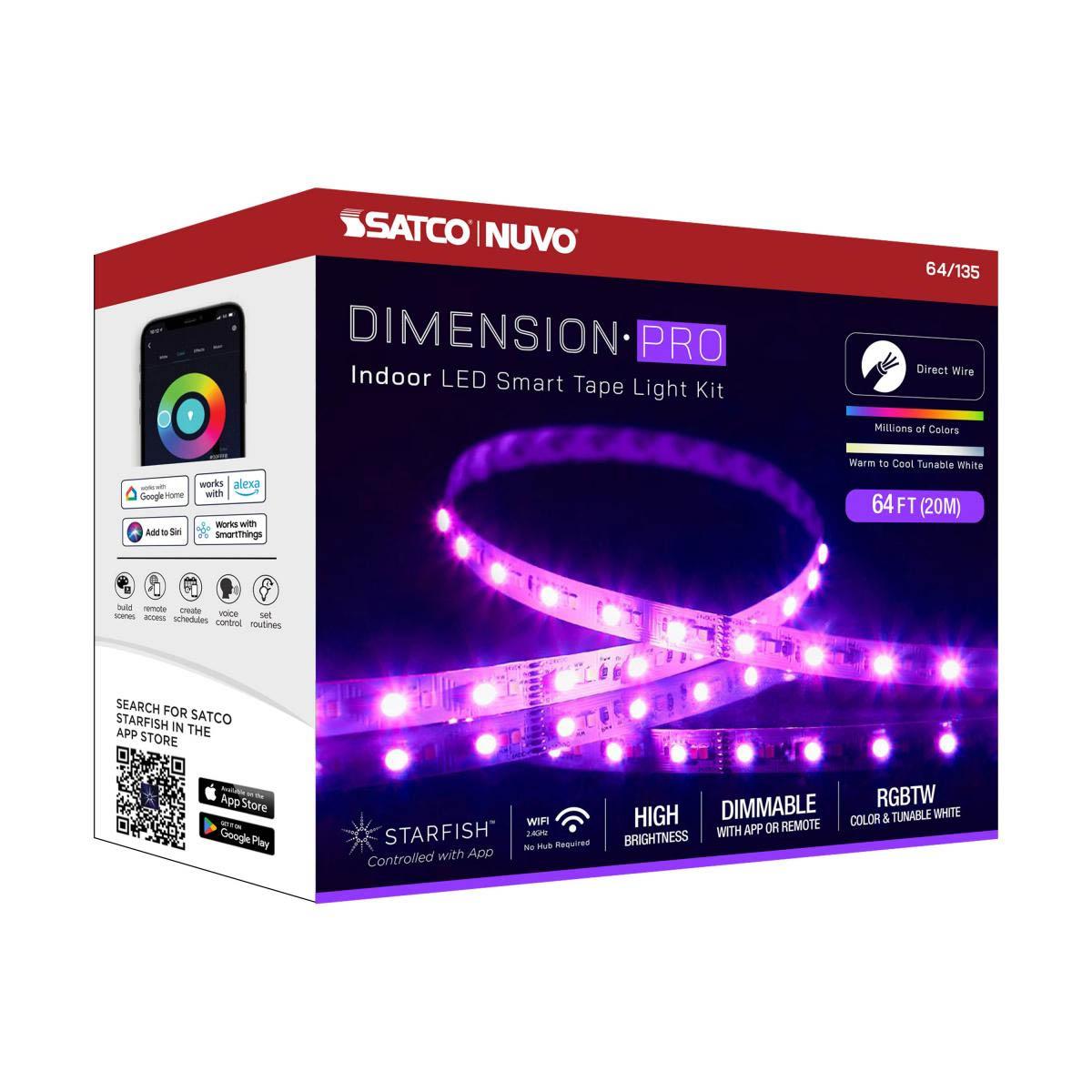 Dimension Pro LED Smart Tape Light Kit, 64Ft Reel, RGB + Tunable White, 24V, J-Box Connection - Bees Lighting