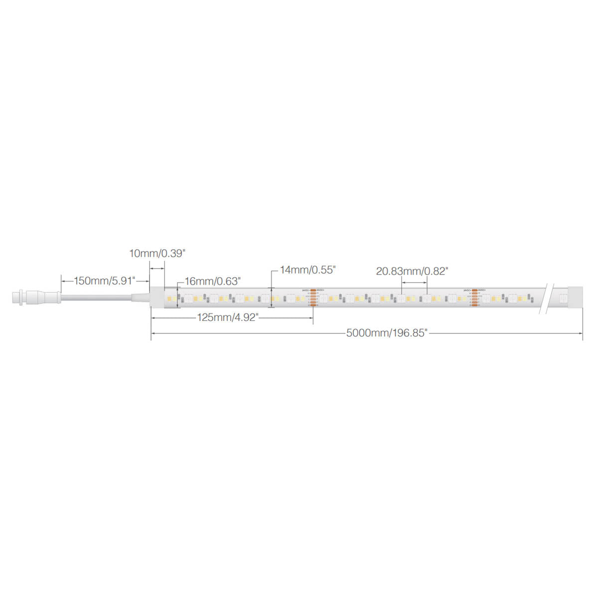 Dimension Pro Outdoor Smart LED Tape Light Kit, 16Ft Reel, RGBTW, 24V, Plug Connection - Bees Lighting