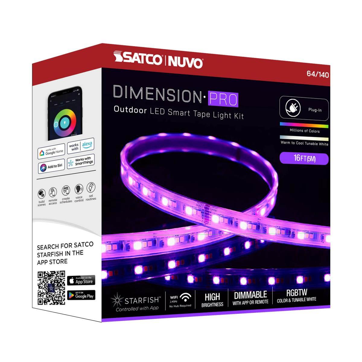 Dimension Pro Outdoor Smart LED Tape Light Kit with Remote, 16ft Reel, Color Changing RGB and Tunable White, 24V, Plug Connection - Bees Lighting