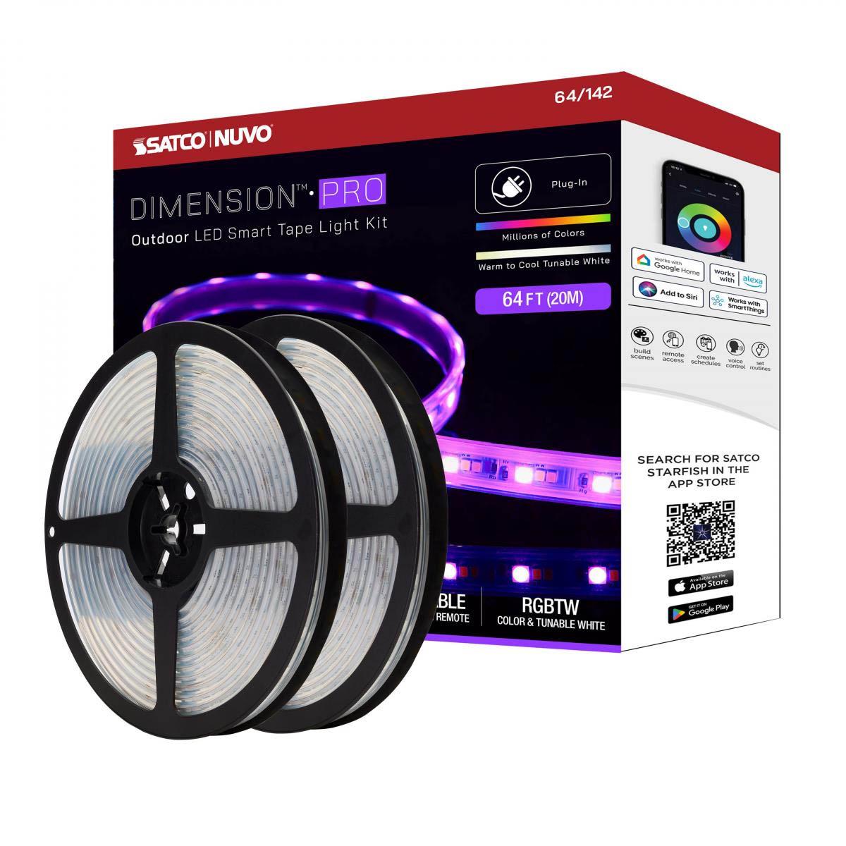 Dimension Pro Outdoor Smart LED Tape Light Kit with Remote, 65ft Reel, Color Changing RGB and Tunable White, 24V, Plug Connection