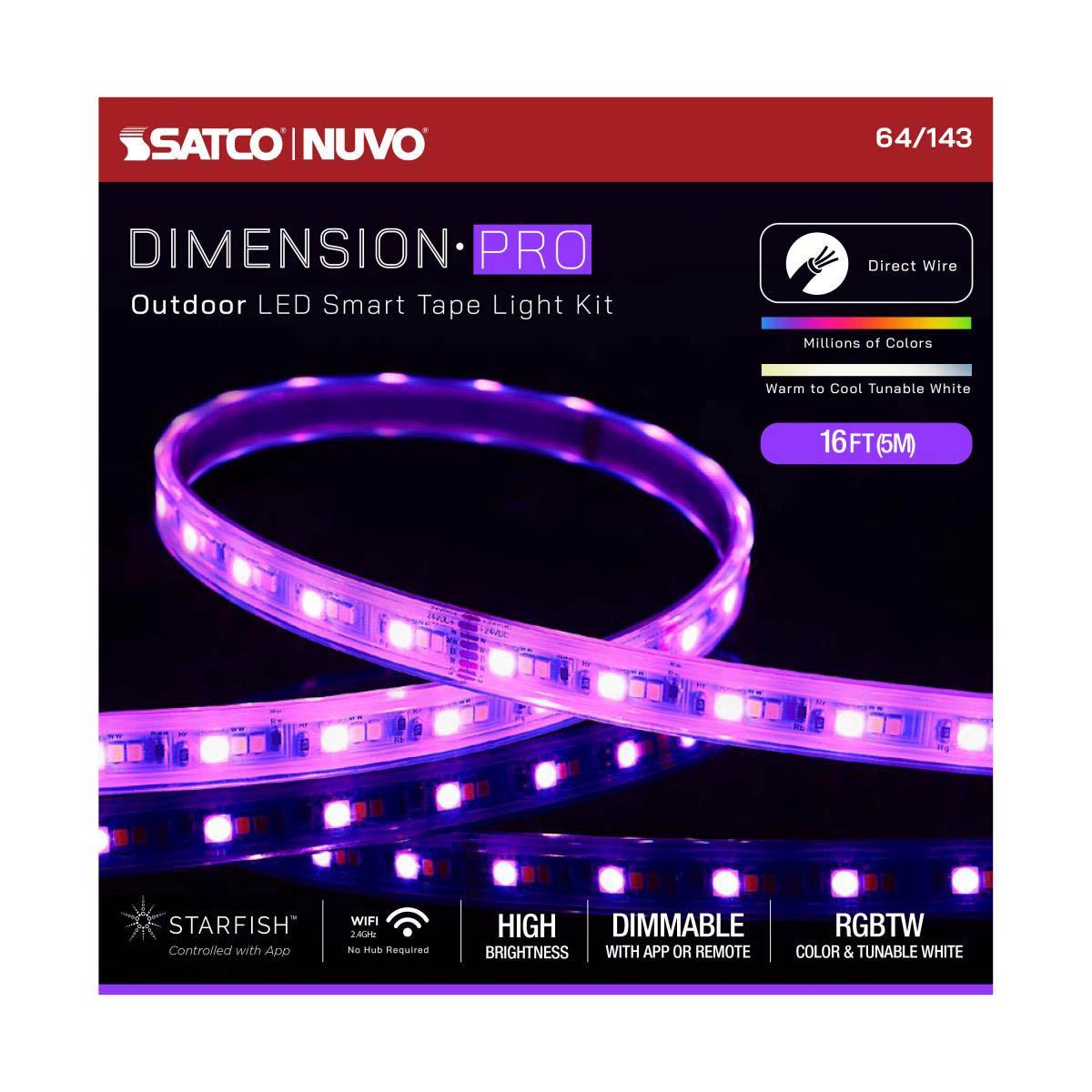 Dimension Pro Outdoor Smart LED Tape Light Kit with Remote, 16ft Reel, Color Changing RGB and Tunable White, 24V, J-Box Connection - Bees Lighting