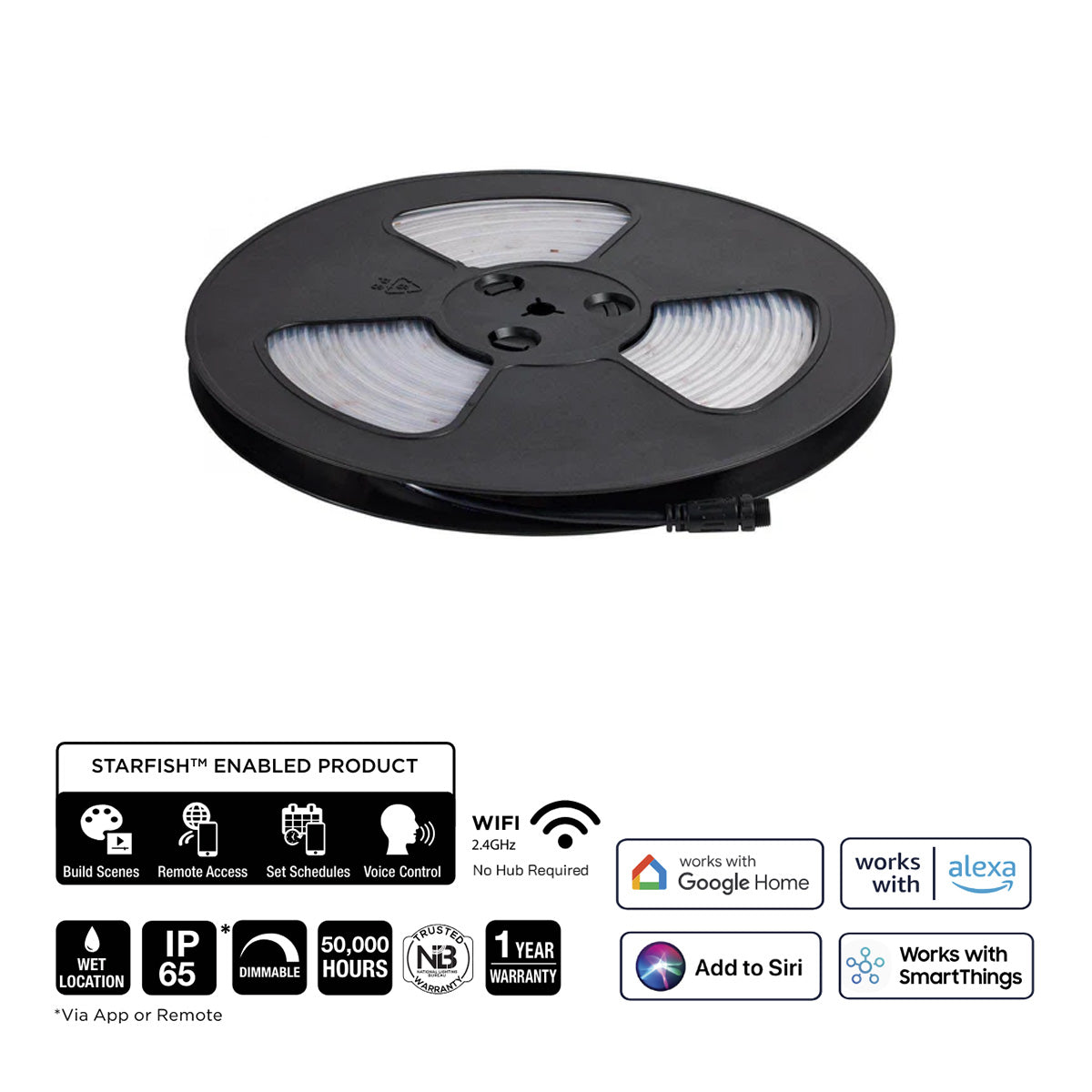 Dimension Pro Outdoor Smart LED Tape Light Kit, 16Ft Reel, RGBTW, 24V, Plug Connection - Bees Lighting
