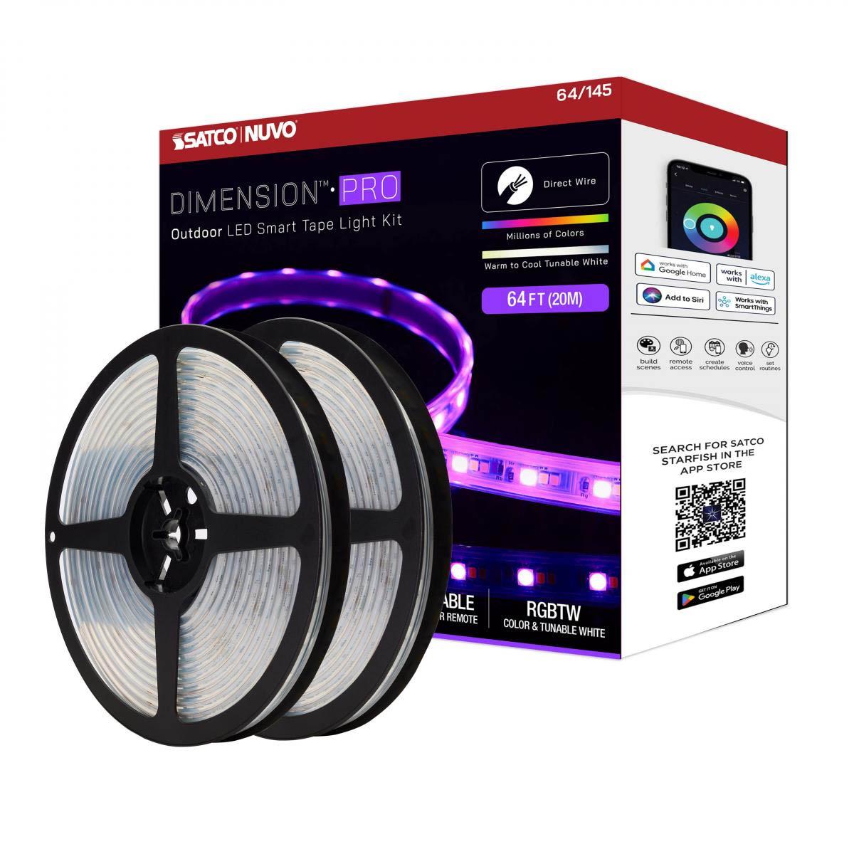 Dimension Pro Outdoor Smart LED Tape Light Kit with Remote, 65ft Reel, Color Changing RGB and Tunable White, 24V, J-Box Connection