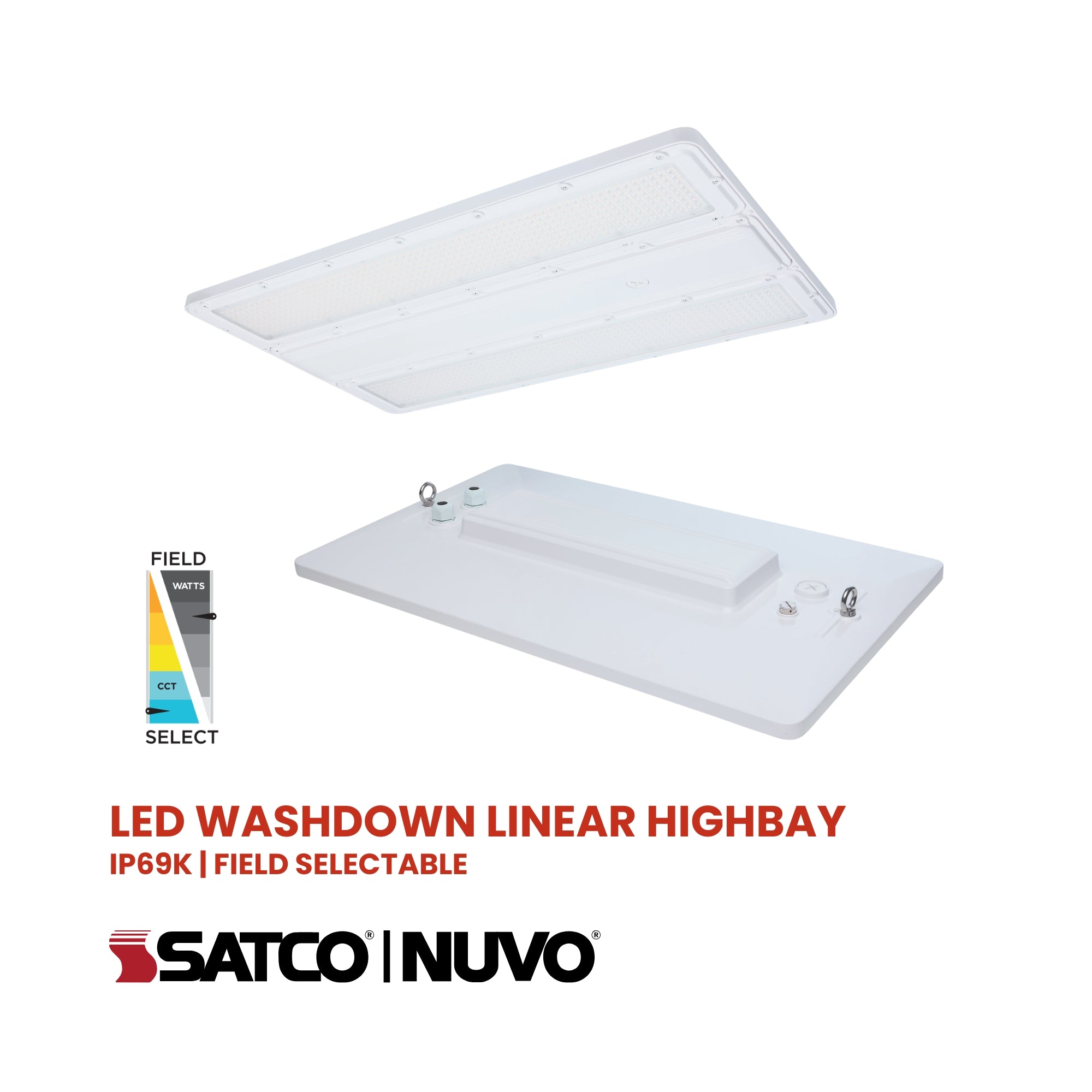 Satco|Nuvo 2 ft Washdown Linear High Bay 51000lm 320W/295W/255W Selectable CCT 120-347V Suspended White