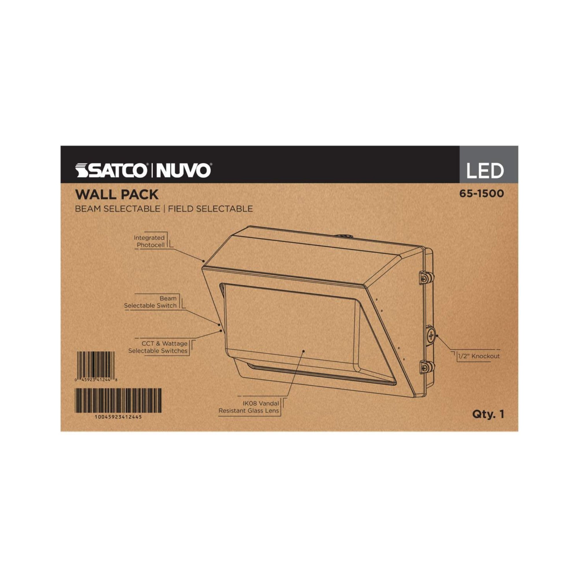 Satco|Nuvo 65-1500 Beam Selectable LED Wall Pack, 9193 Lumens, 60W/40W/29W, 3K/4K/5K, 120-347V, Bronze