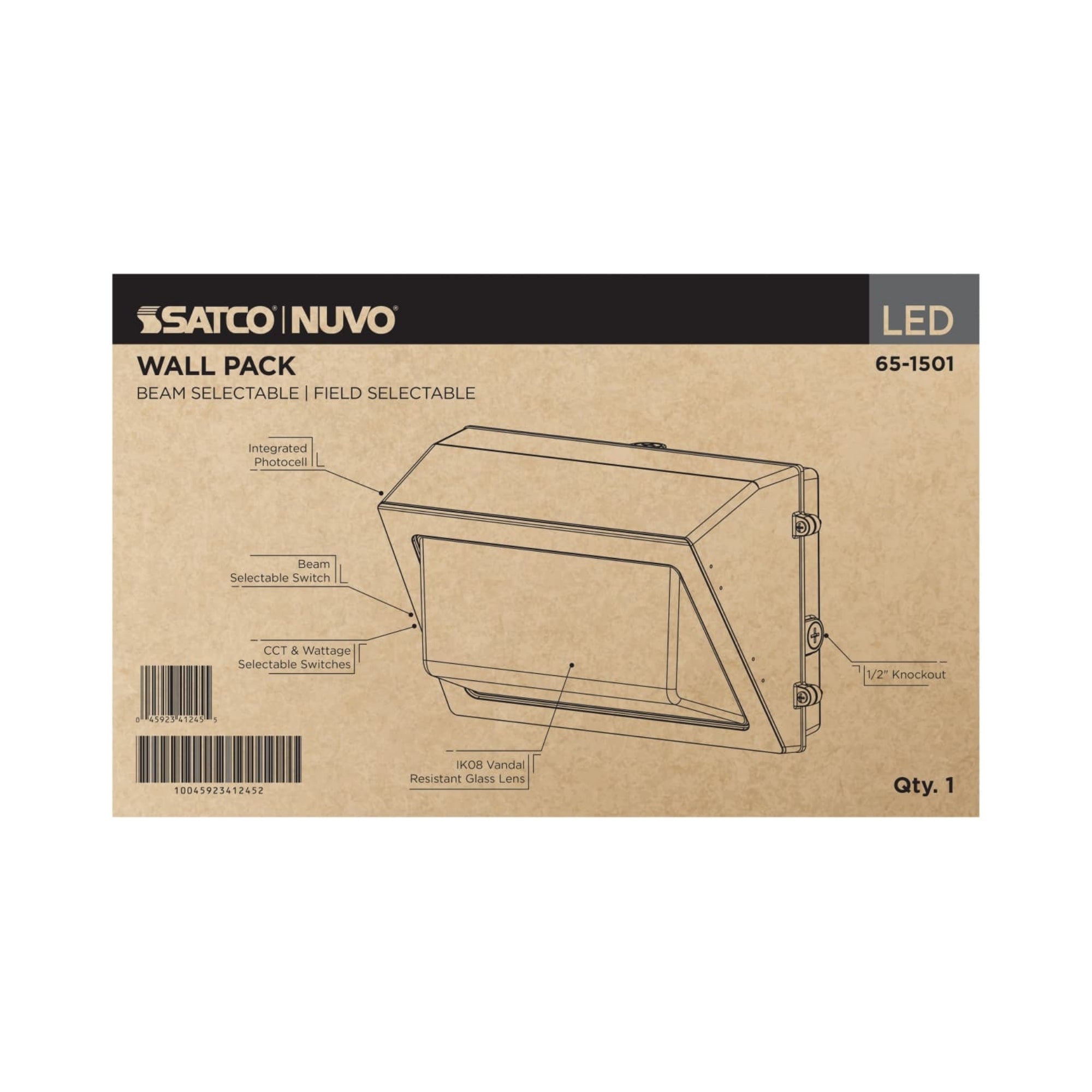 Satco|Nuvo 65-1501 Beam Selectable LED Wall Pack, 15305 Lumens, 100W/80W/60W, 3K/4K/5K, 120-347V, Bronze