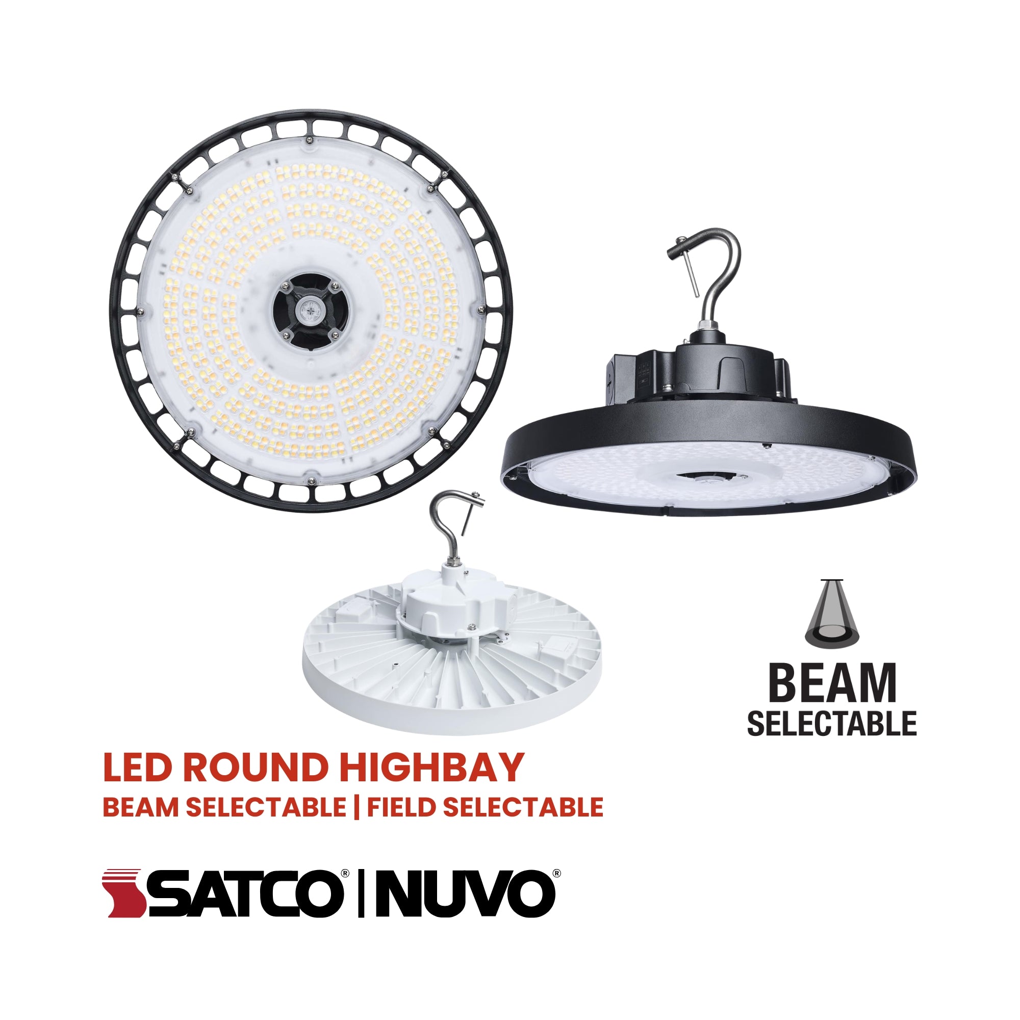 Satco|Nuvo Beam Selectable LED Round High Bay 38000lm 240W/200W/150W Selectable CCT 120-347V Suspended Black