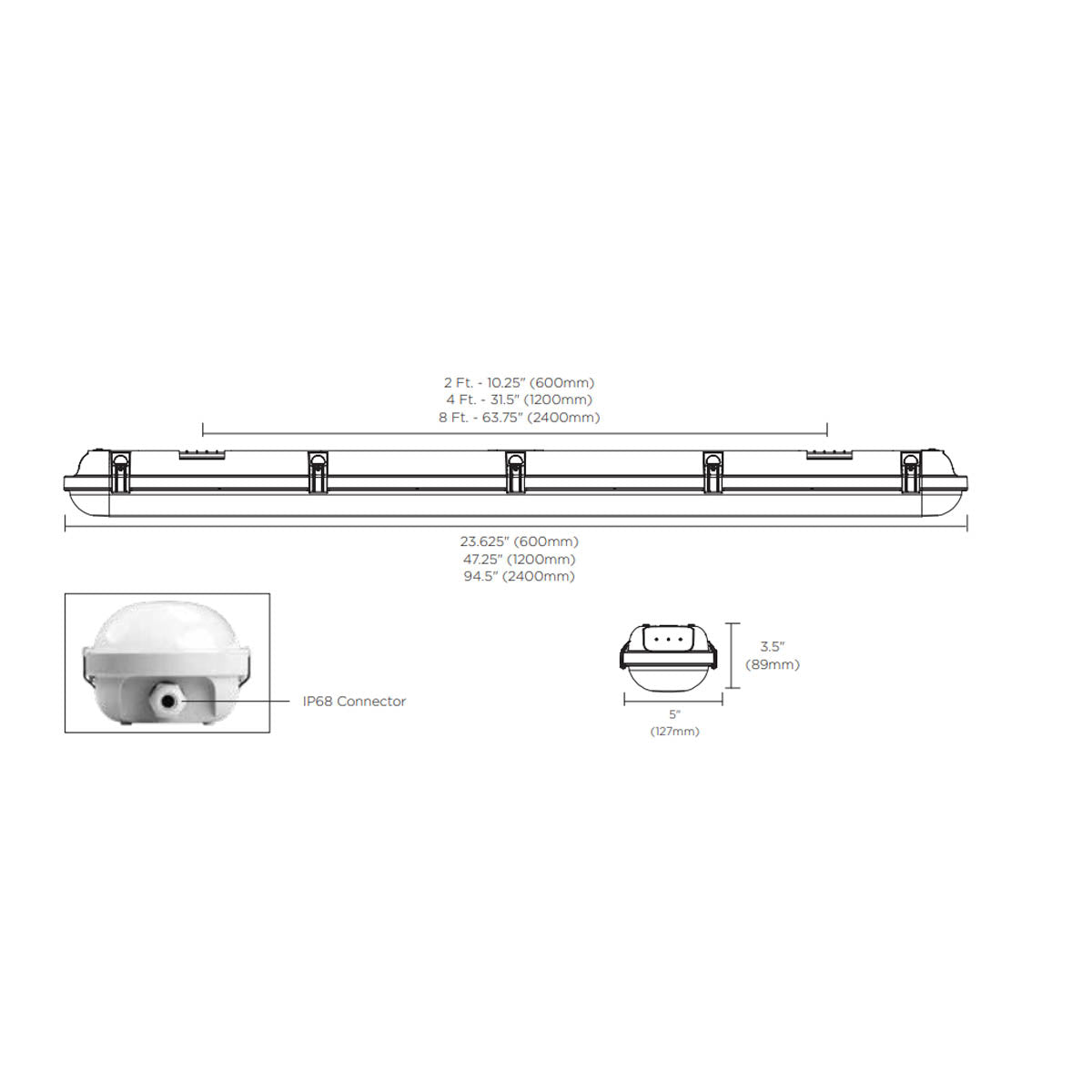 2ft Vapor Proof LED Light, 20 Watts, 2500 Lumens, 30K/40K/50K, 120/347V - Bees Lighting