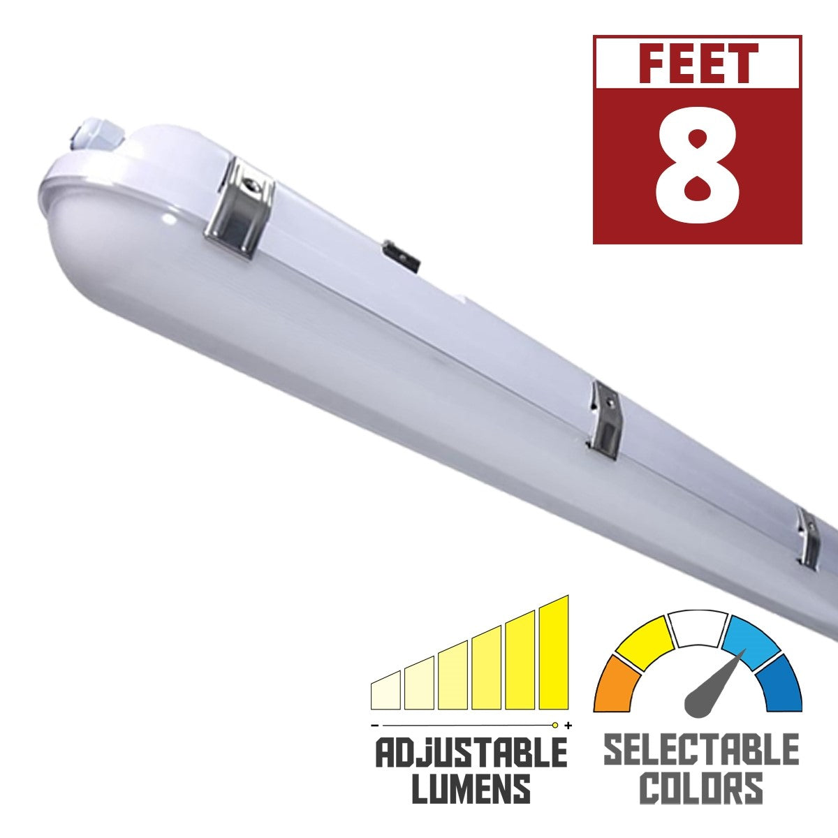 8ft LED Vapor Proof Light, Adjustable 72 Watts 9000 Lumens,  Selectable CCT 30K/40K/50K, 120/347V