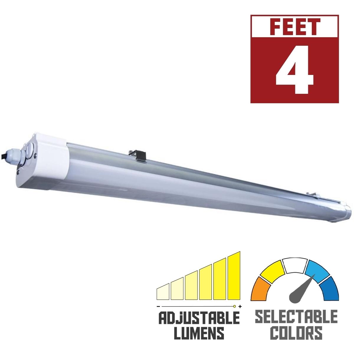 4ft Tri Proof LED Light Fixture, Adjustable 60 Watts 7500 Lumens,  Selectable CCT 30K/40K/50K, 120/347V