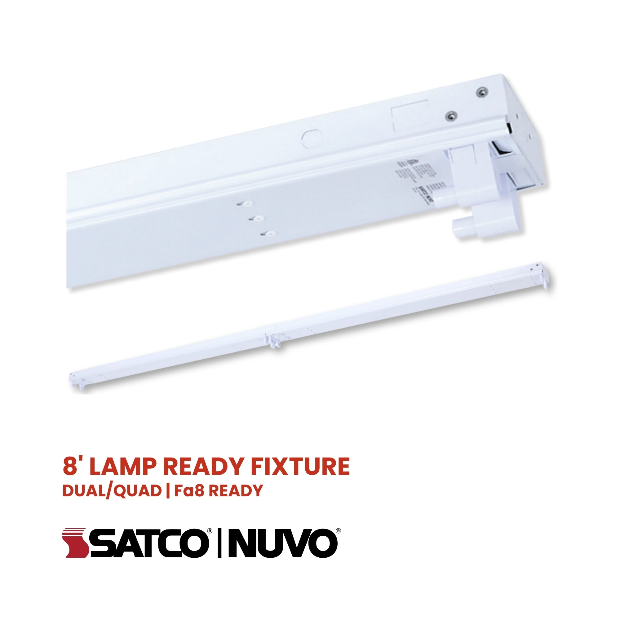 Satco|Nuvo 65-905 8-Foot Quad/Dual LED T8 Lamp-Ready Empty Body Fixture, 120-347V, Surface Mount, White