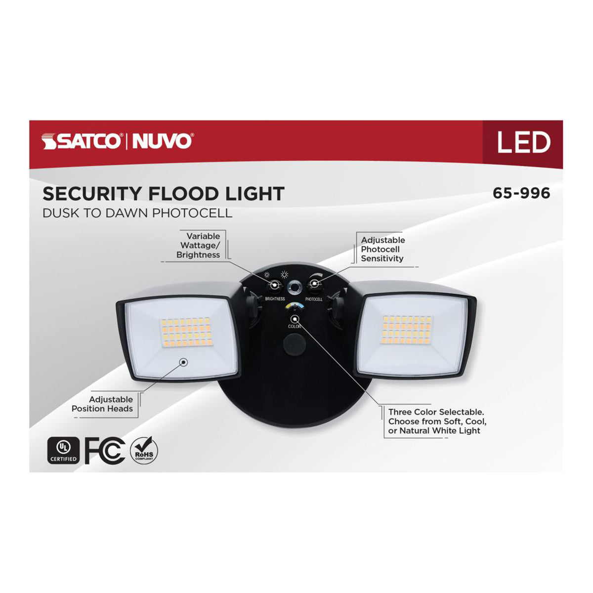 LED Security Flood Light, Dusk To Dawn Photocell, 3350 Lumens, 30K/40K/50K, Black - Bees Lighting