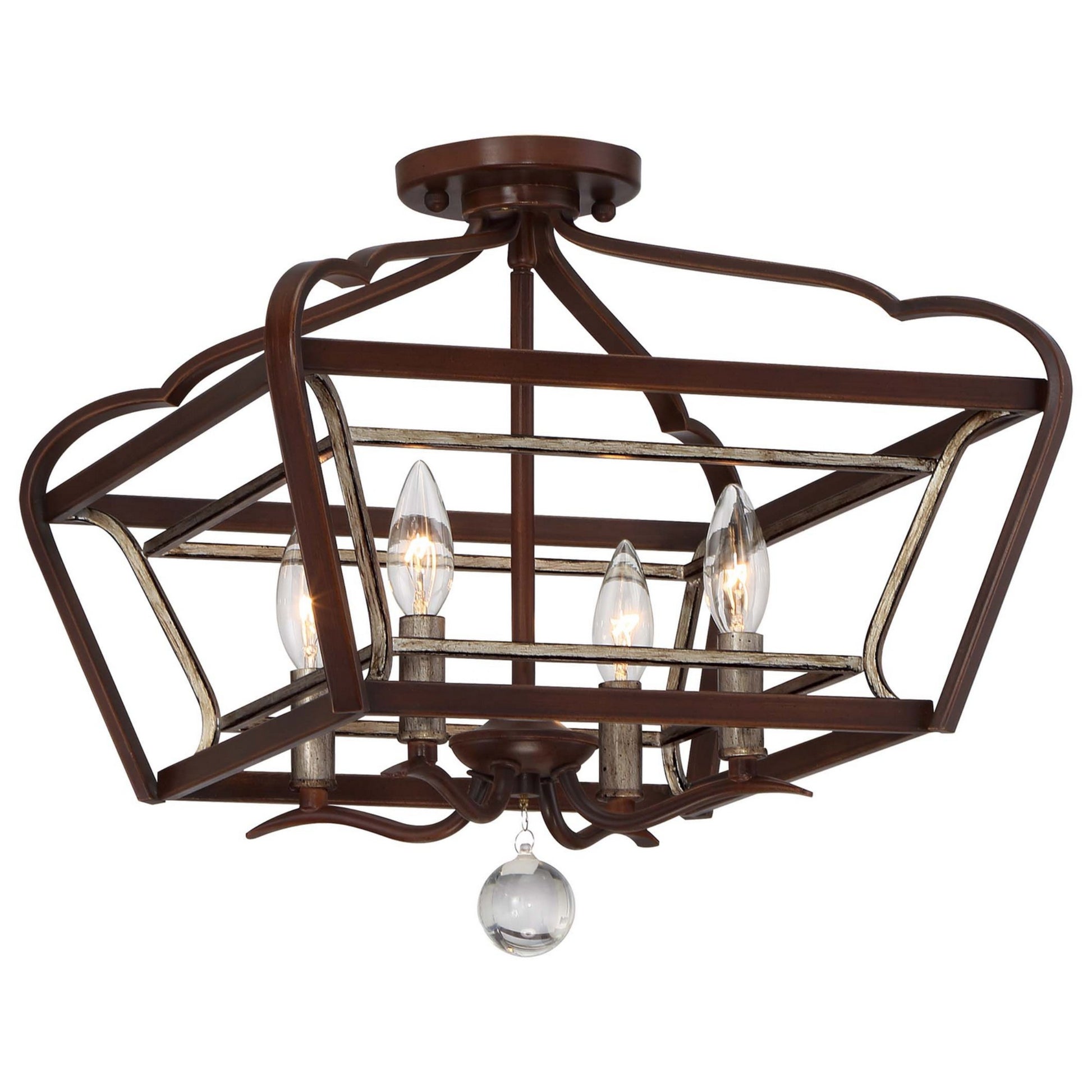 Astrapia 16" 4-Light Semi-Flush Mount, Dark Rubbed Sienna & Aged Silver Finish - Bees Lighting