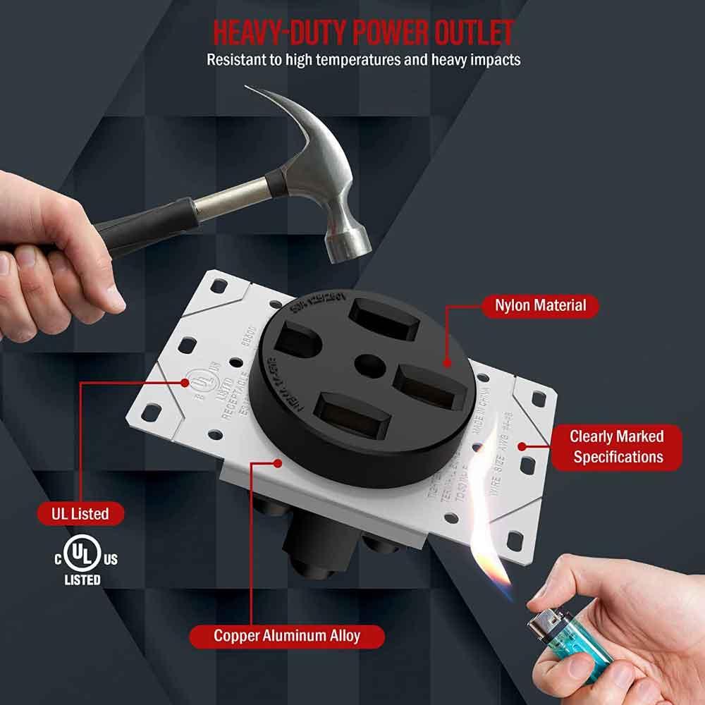 50 Amp Range Receptacle Outlet for RV and Electric Vehicles, NEMA 14-50R, Black - Bees Lighting