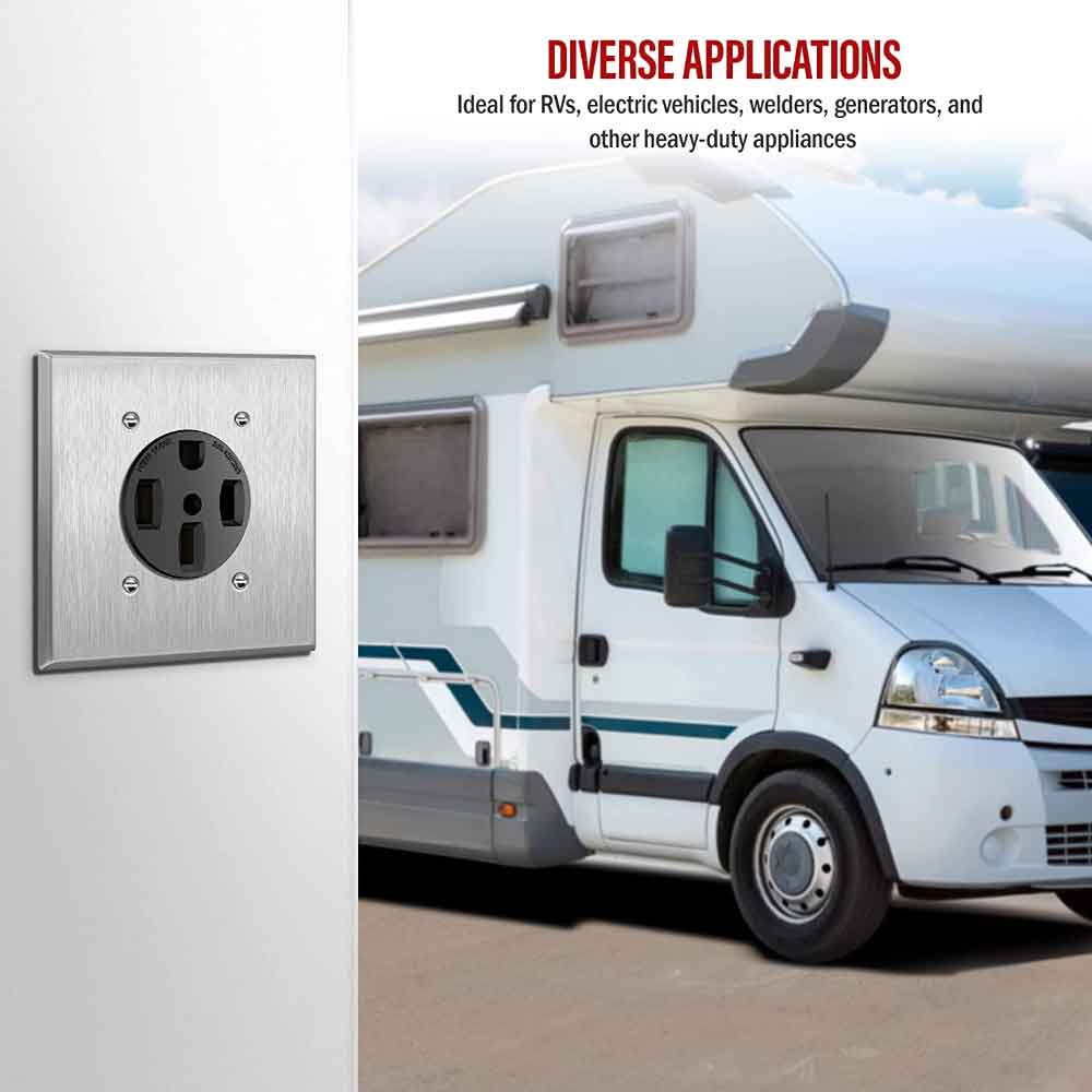 50 Amp Range Receptacle Outlet for RV and Electric Vehicles, NEMA 14-50R, Black - Bees Lighting