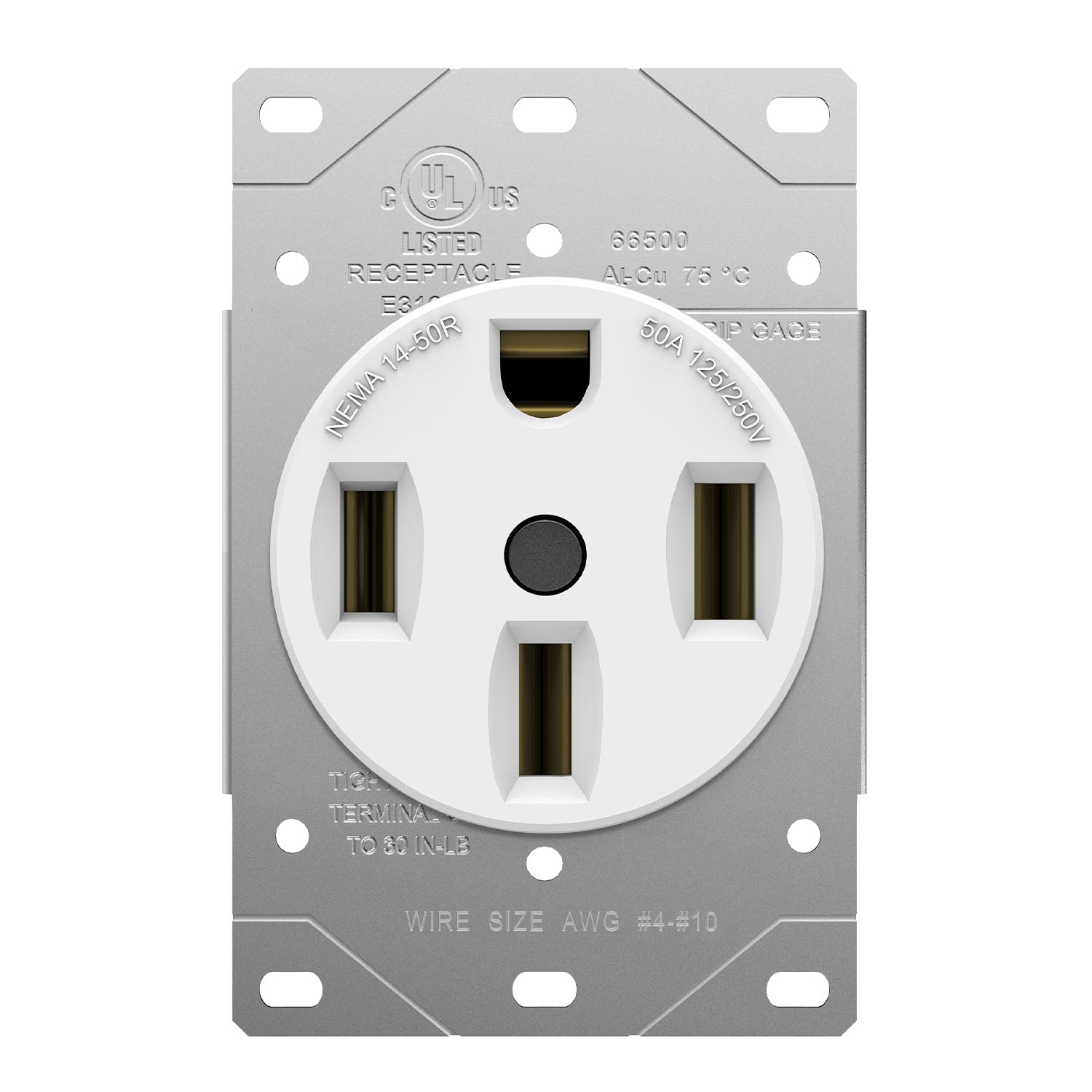 50 Amp Range Receptacle Outlet for RV and Electric Vehicles, NEMA 14-50R, White