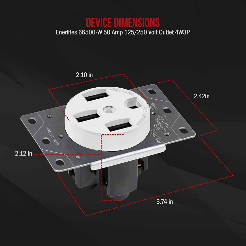 50 Amp Range Receptacle Outlet for RV and Electric Vehicles, NEMA 14-50R, White - Bees Lighting