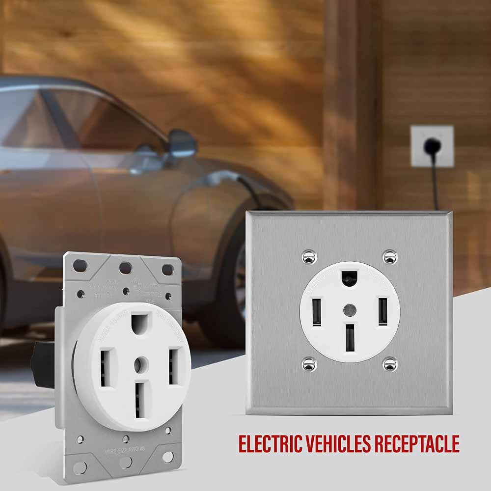50 Amp Range Receptacle Outlet for RV and Electric Vehicles, NEMA 14-50R, White - Bees Lighting