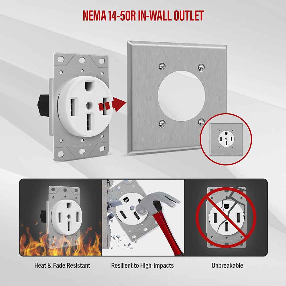 50 Amp Range Receptacle Outlet for RV and Electric Vehicles, NEMA 14-50R, White - Bees Lighting
