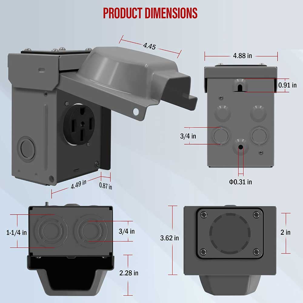 50 Amp Outdoor NEMA 14-50R Receptacle Box for RV/EV Chargers - Bees Lighting