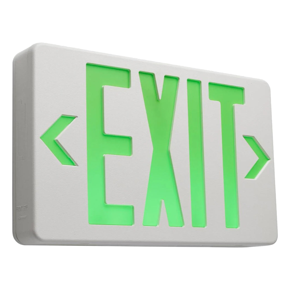 LED Exit Sign, Single/Double Face with Green Letters, White, Battery Included - Bees Lighting