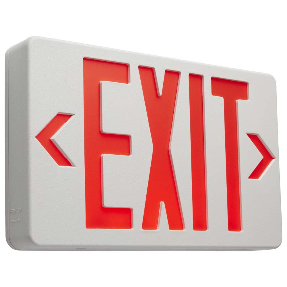 LED Exit Sign, Dual face with Red Letters, White Finish, Battery Backup Included